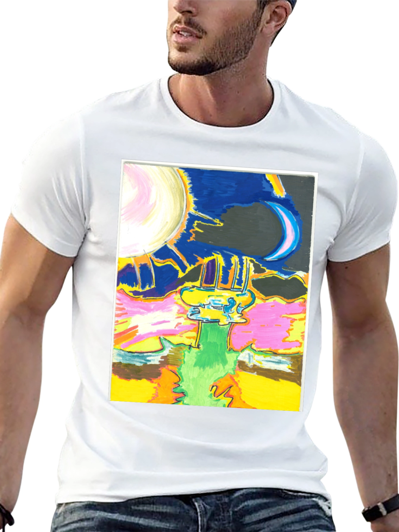 Black Artistic Moon & Sun Graphic Tee - Unique Design view 13