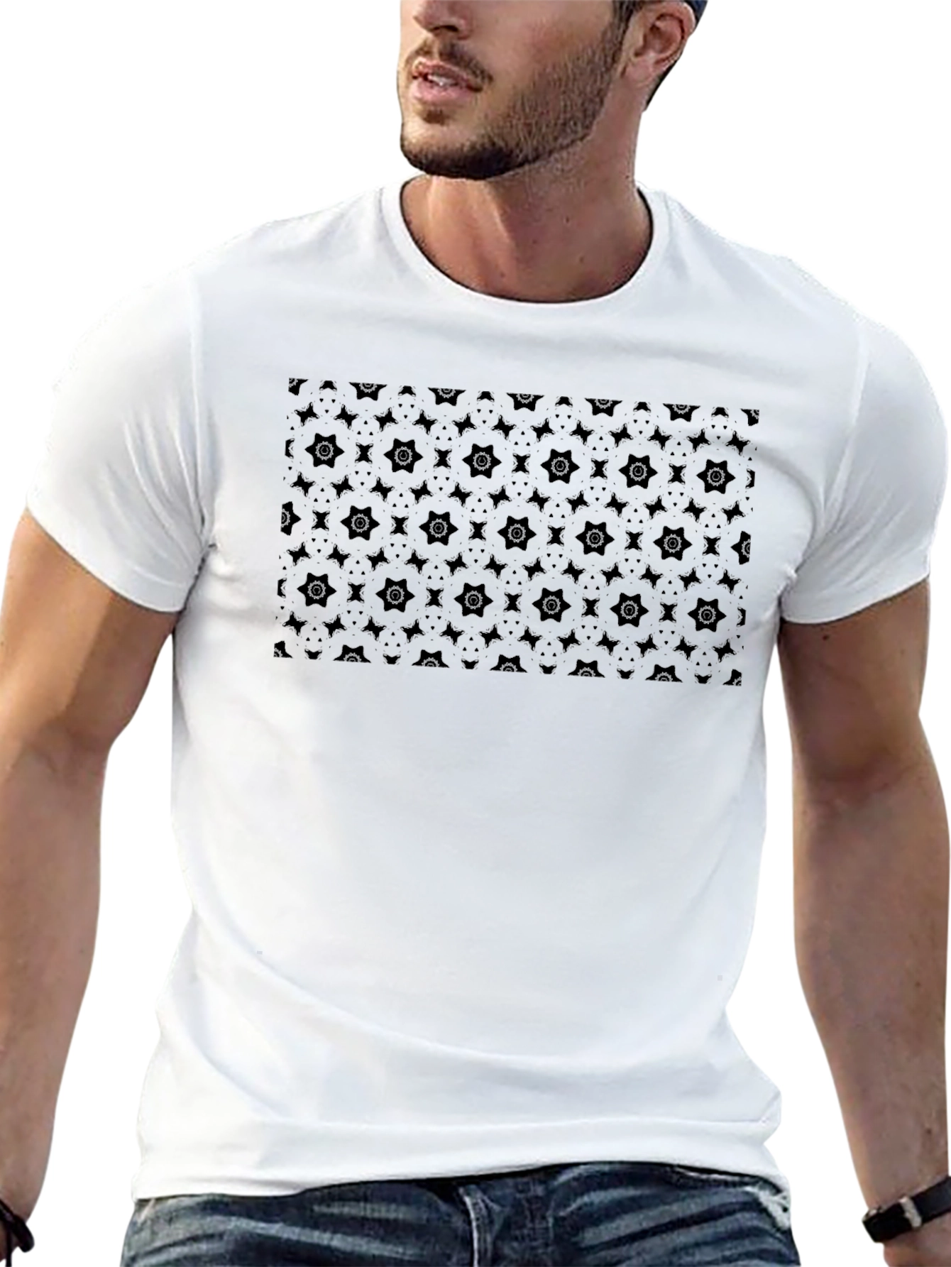 Black Men's Patterned Black Crew Neck Tee view 13