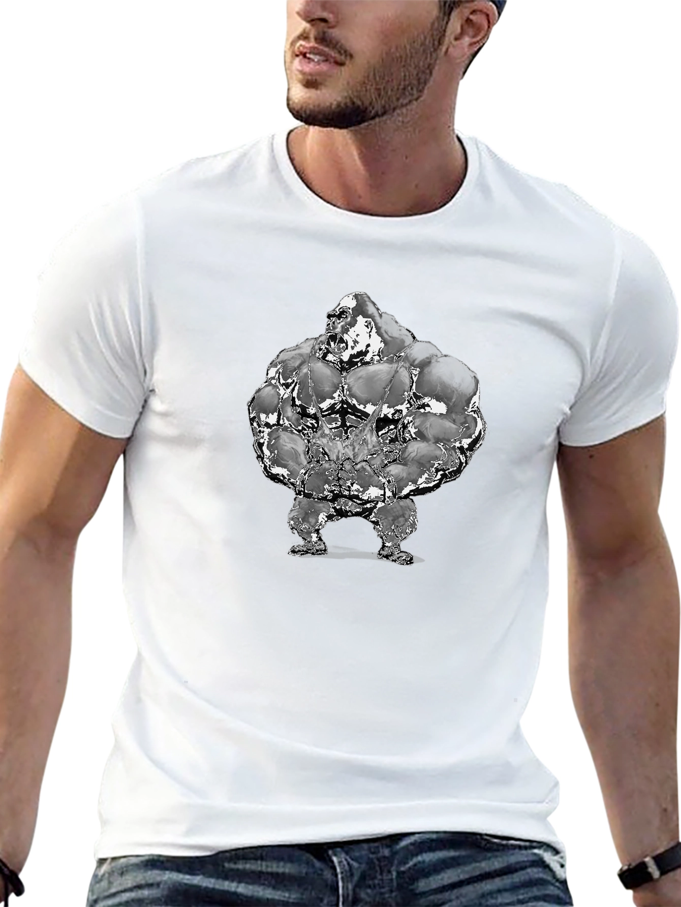 Black Muscle Gorilla Graphic Tee - Black Cotton T-Shirt view 13