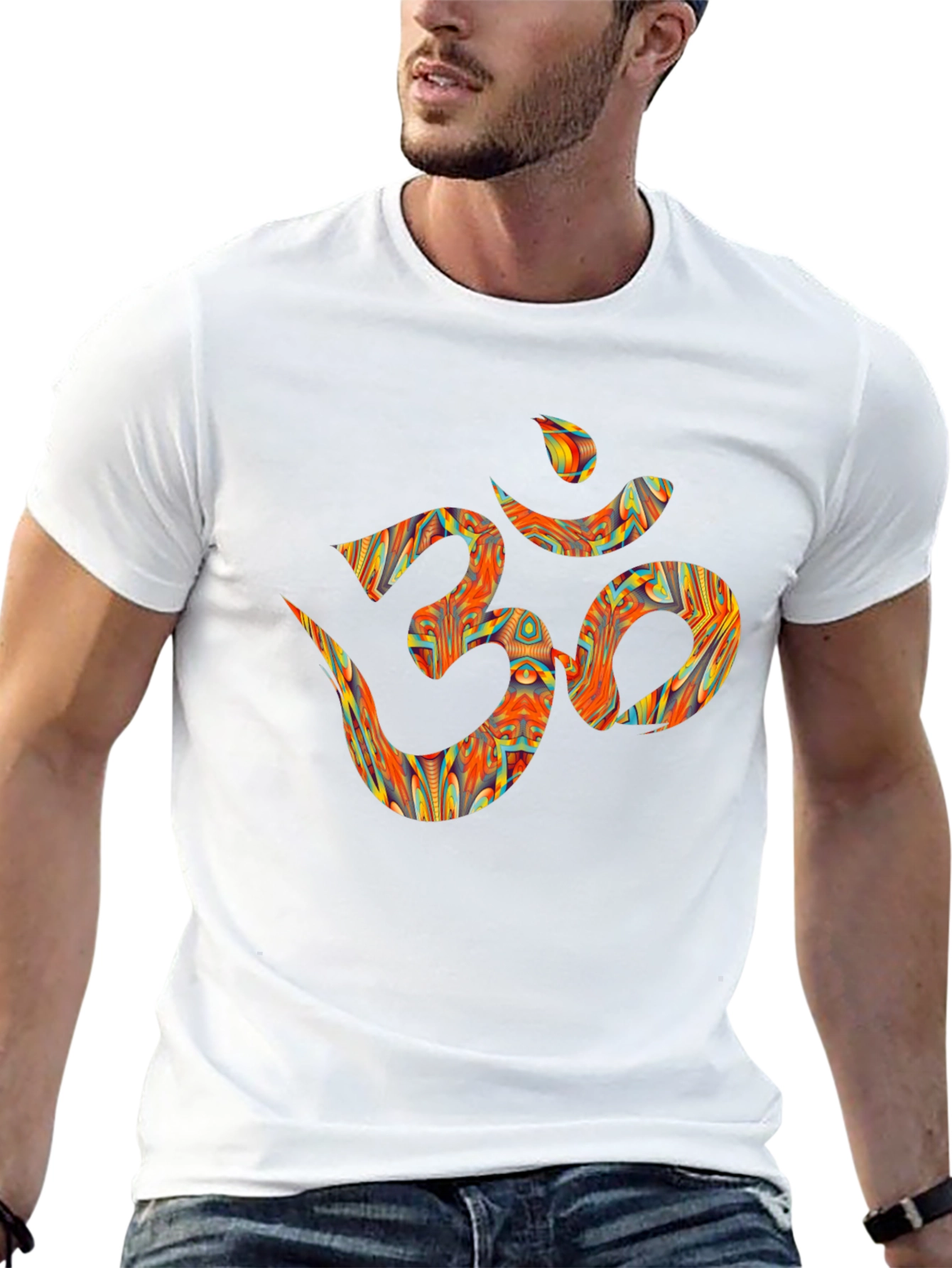 Black Om Design Graphic Tee - Black Cotton T-Shirt view 13