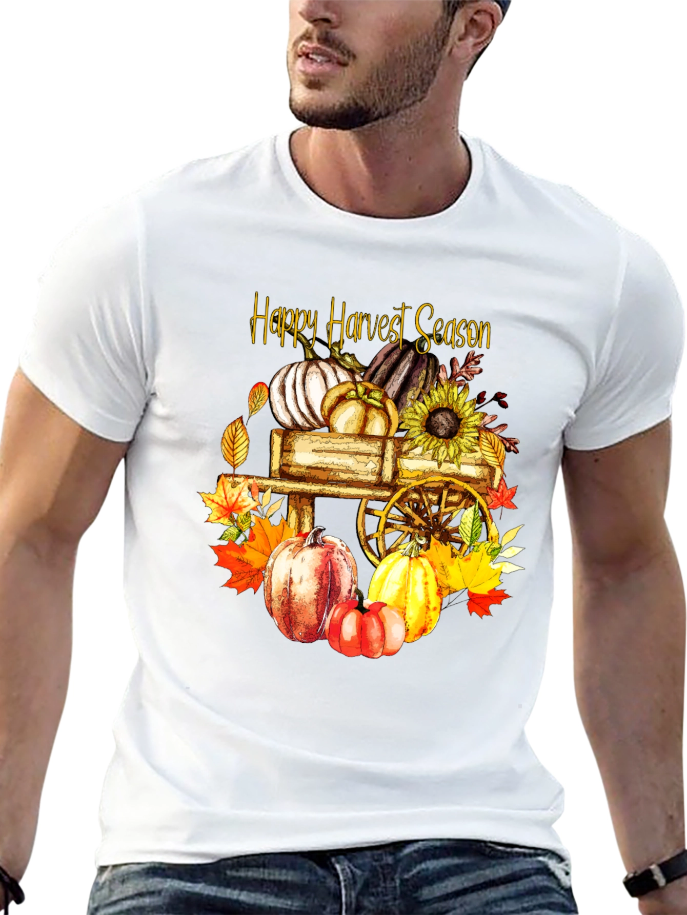 Black Happy Harvest Season Black Graphic T-Shirt view 13