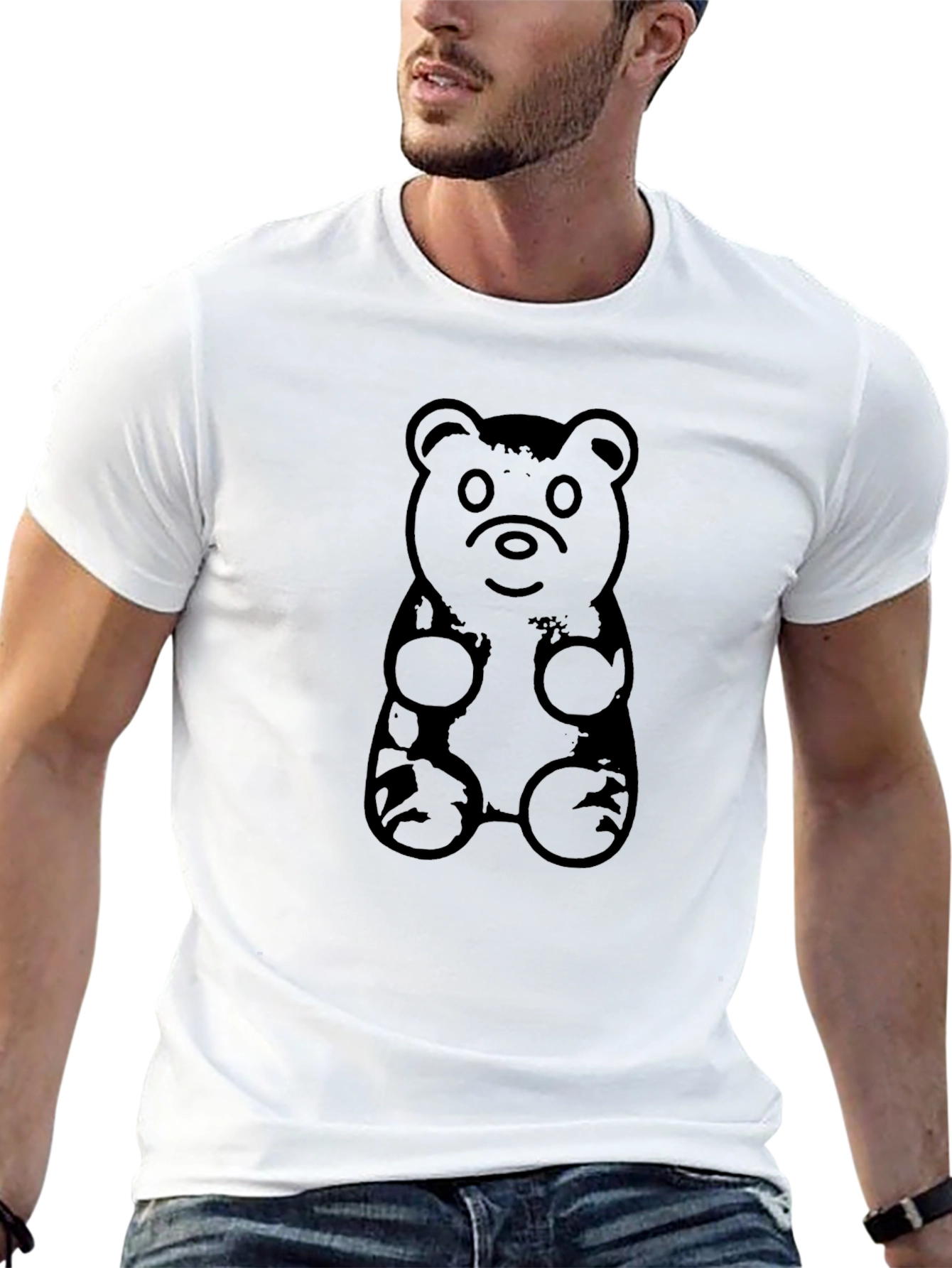 Black Gummy Bear Graphic Print Tee - Black Cotton Casual T-Shirt view 13