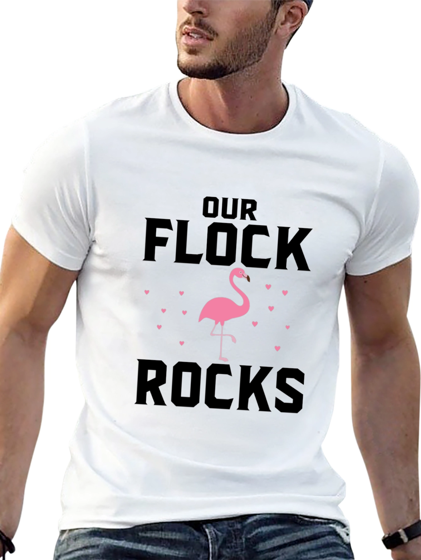 Black Our Flock Rocks Flamingo Graphic T-Shirt view 13
