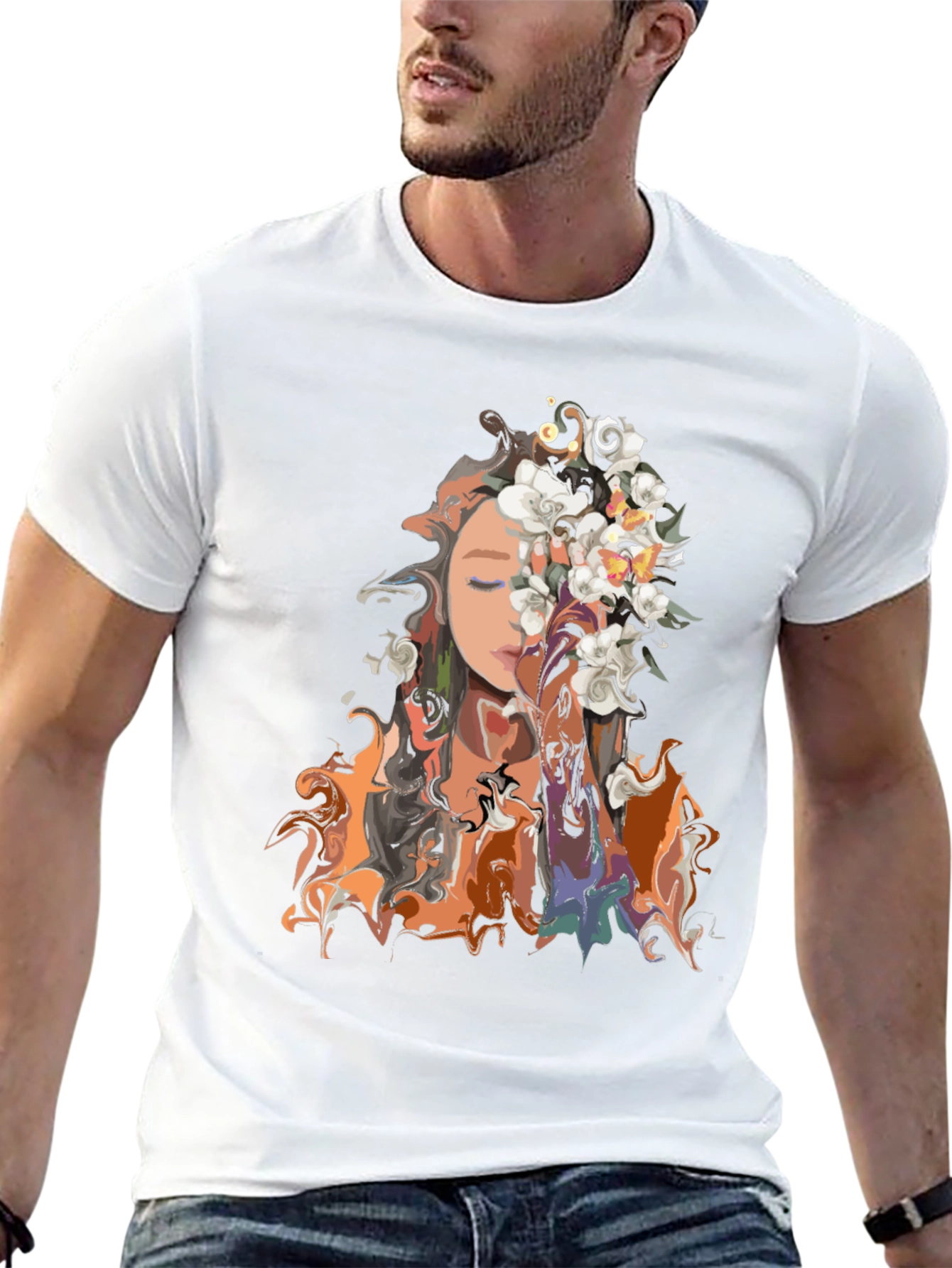 Floral Portrait Graphic T-Shirt - Stylish and Unique Design - 13