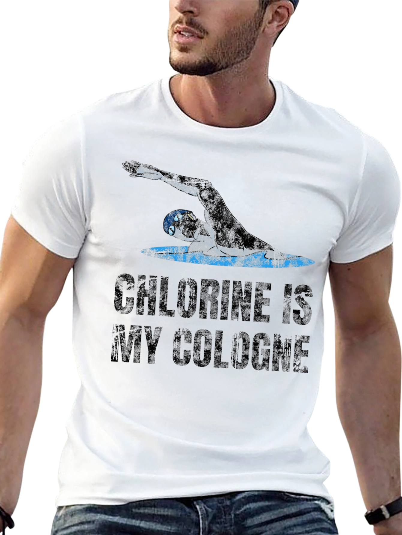 Black Chlorine is My Cologne Swimmer T-Shirt view 13