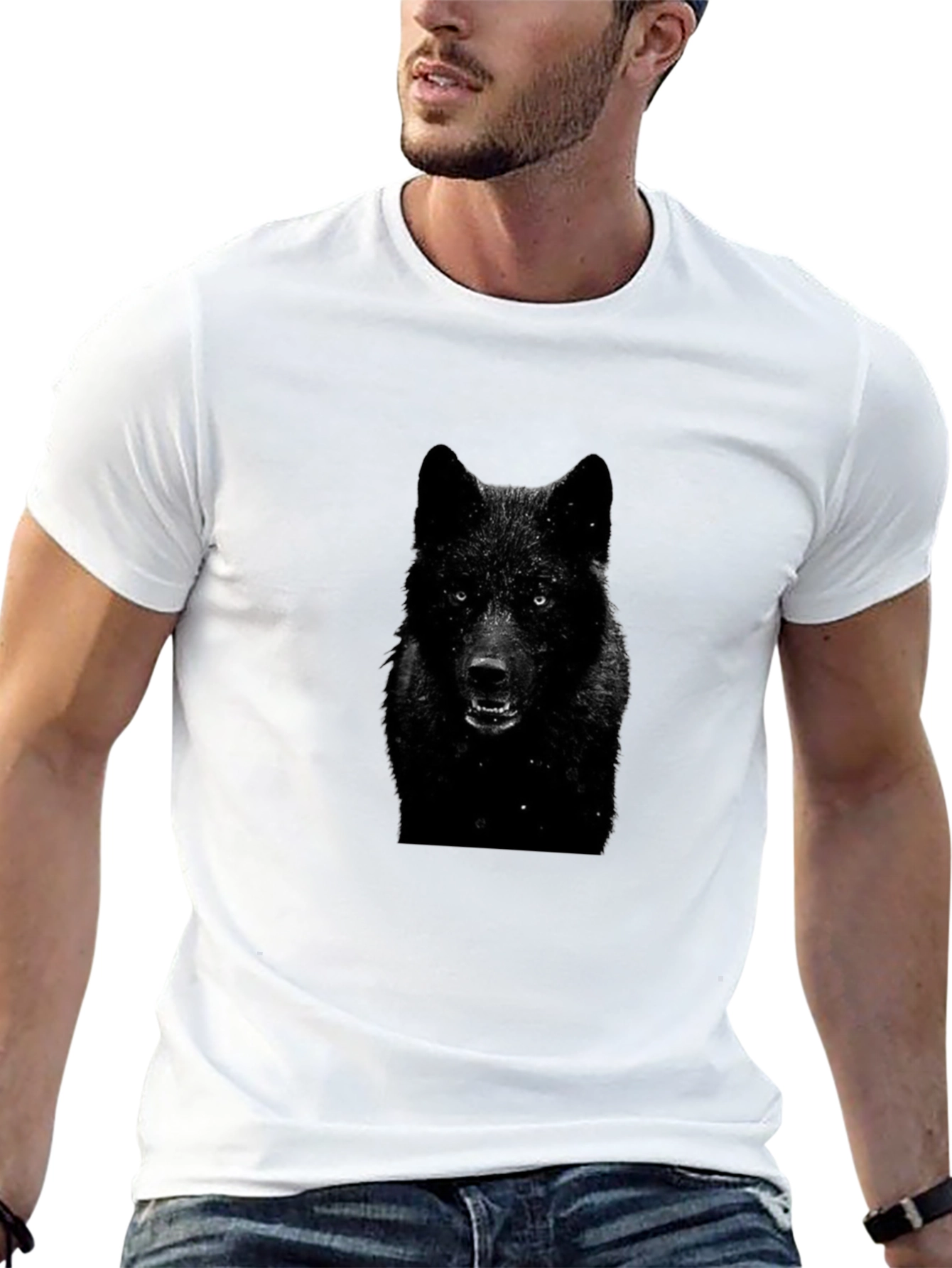 Black Black Wolf Graphic T-Shirt - Men's Short Sleeve Crew Neck Tee view 13