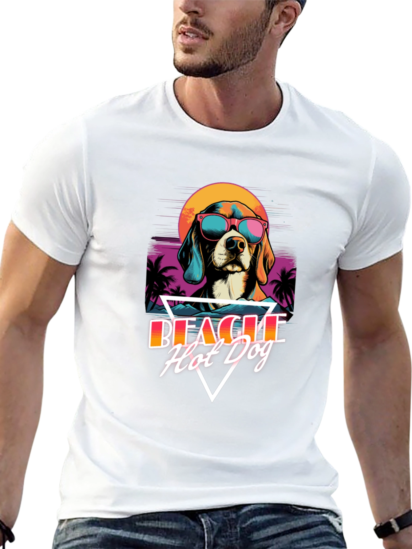 Black Retro Beagle Hot Dog T-Shirt view 13