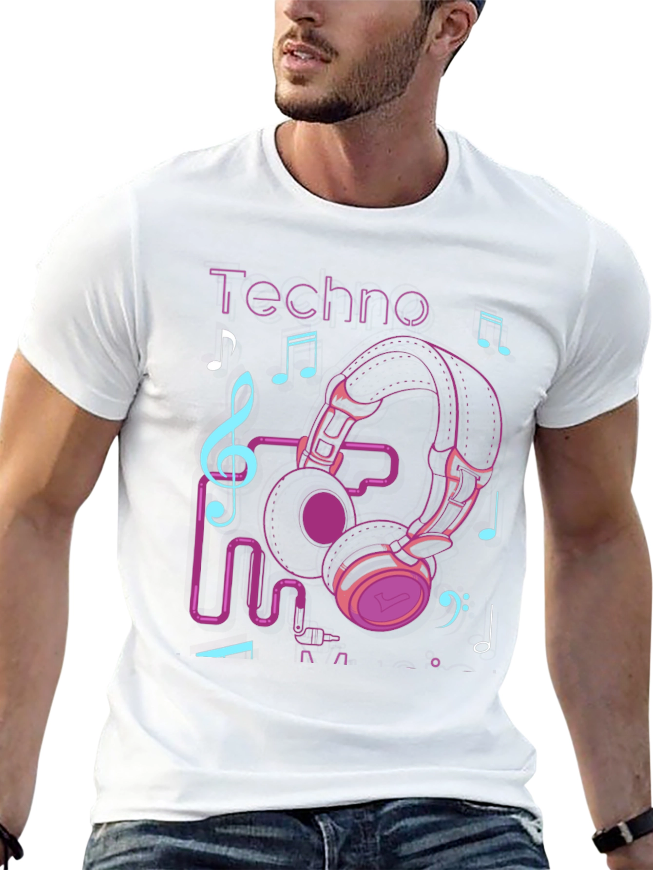 Black Techno Music Headphone Graphic T-Shirt view 13