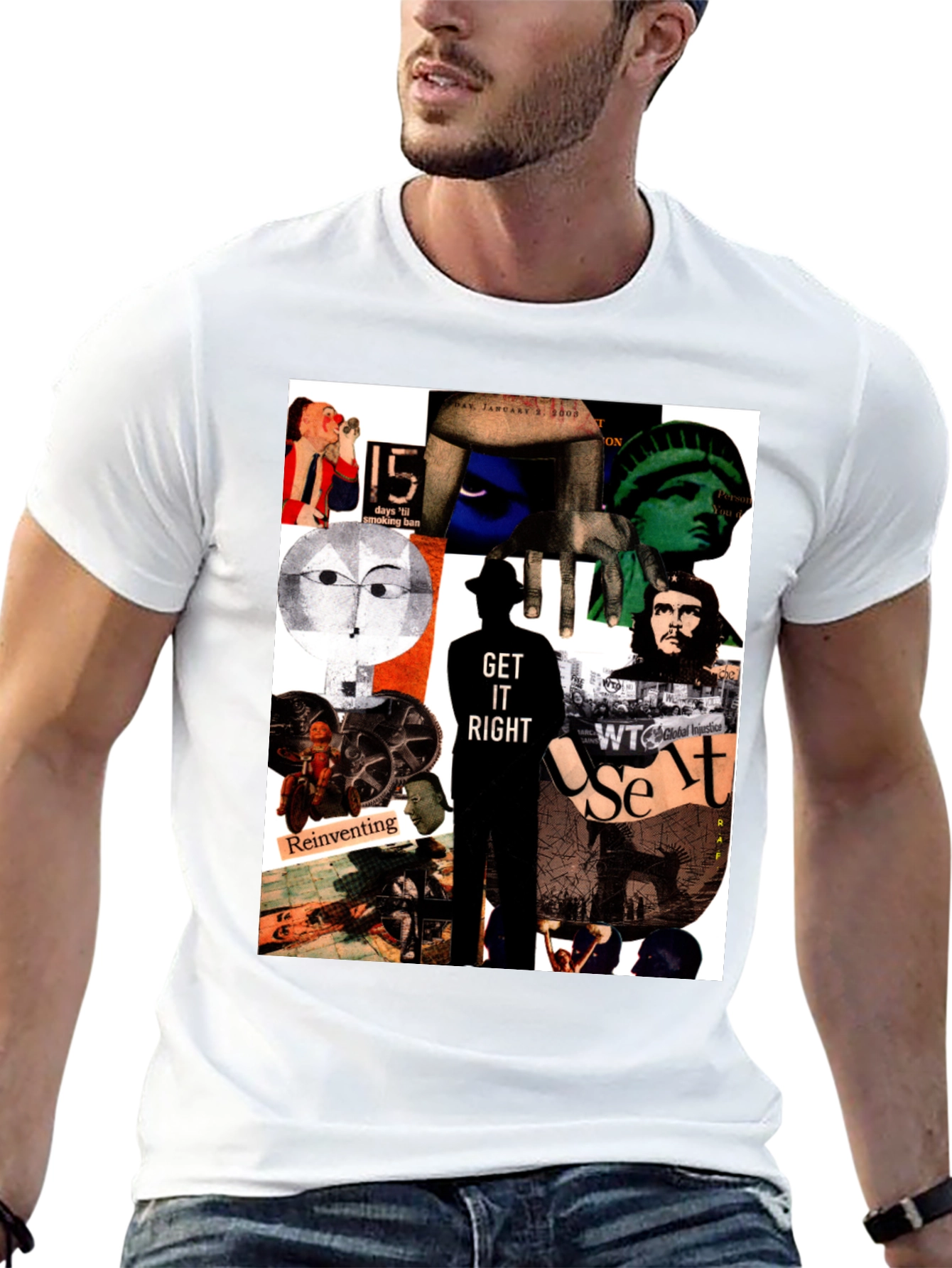 Black Artistic Collage Graphic T-Shirt view 13
