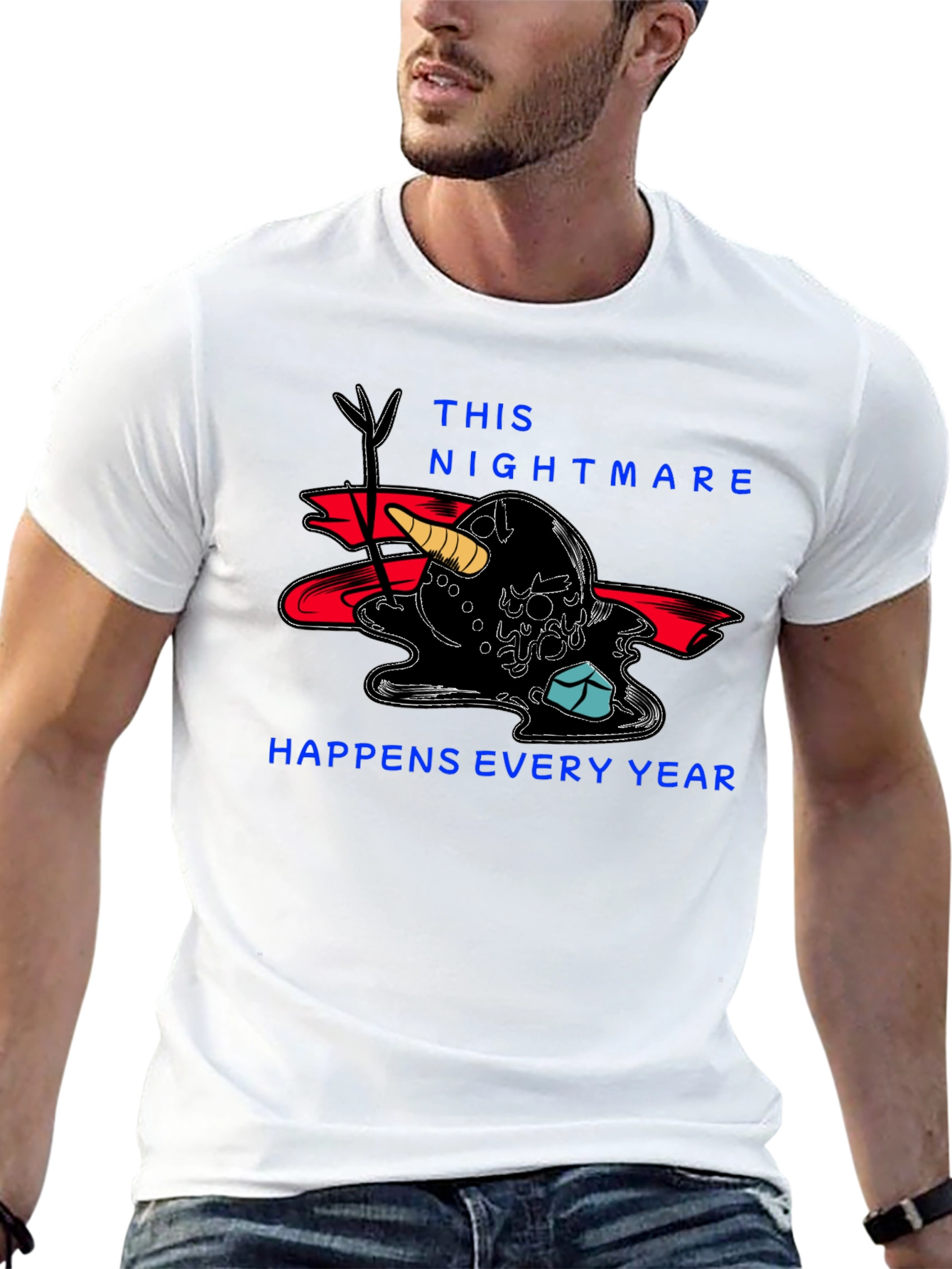 Black Melting Snowman Graphic Tee - Winter Nightmare Shirt view 13