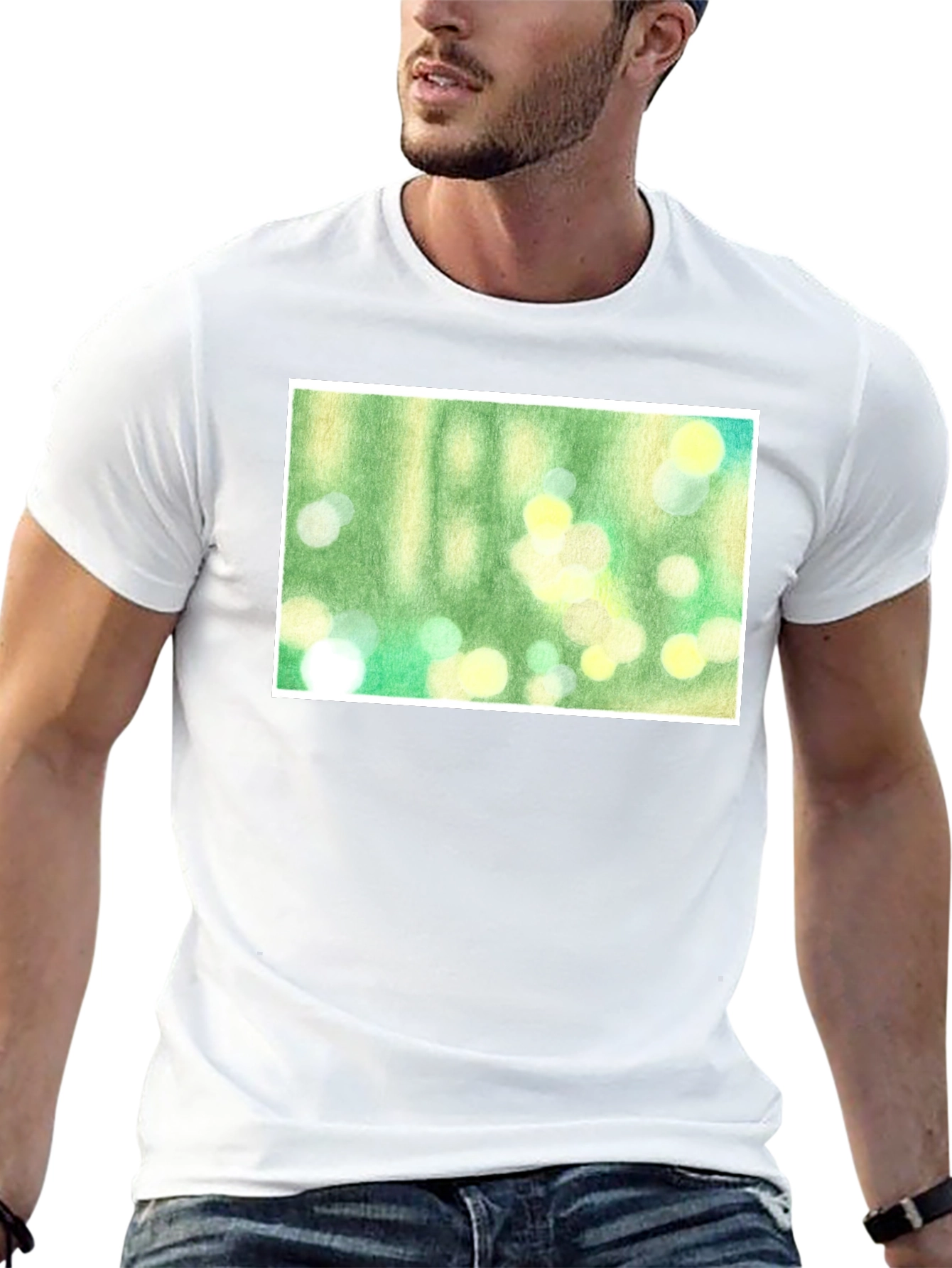Black Green Bokeh Art Black T-Shirt view 13