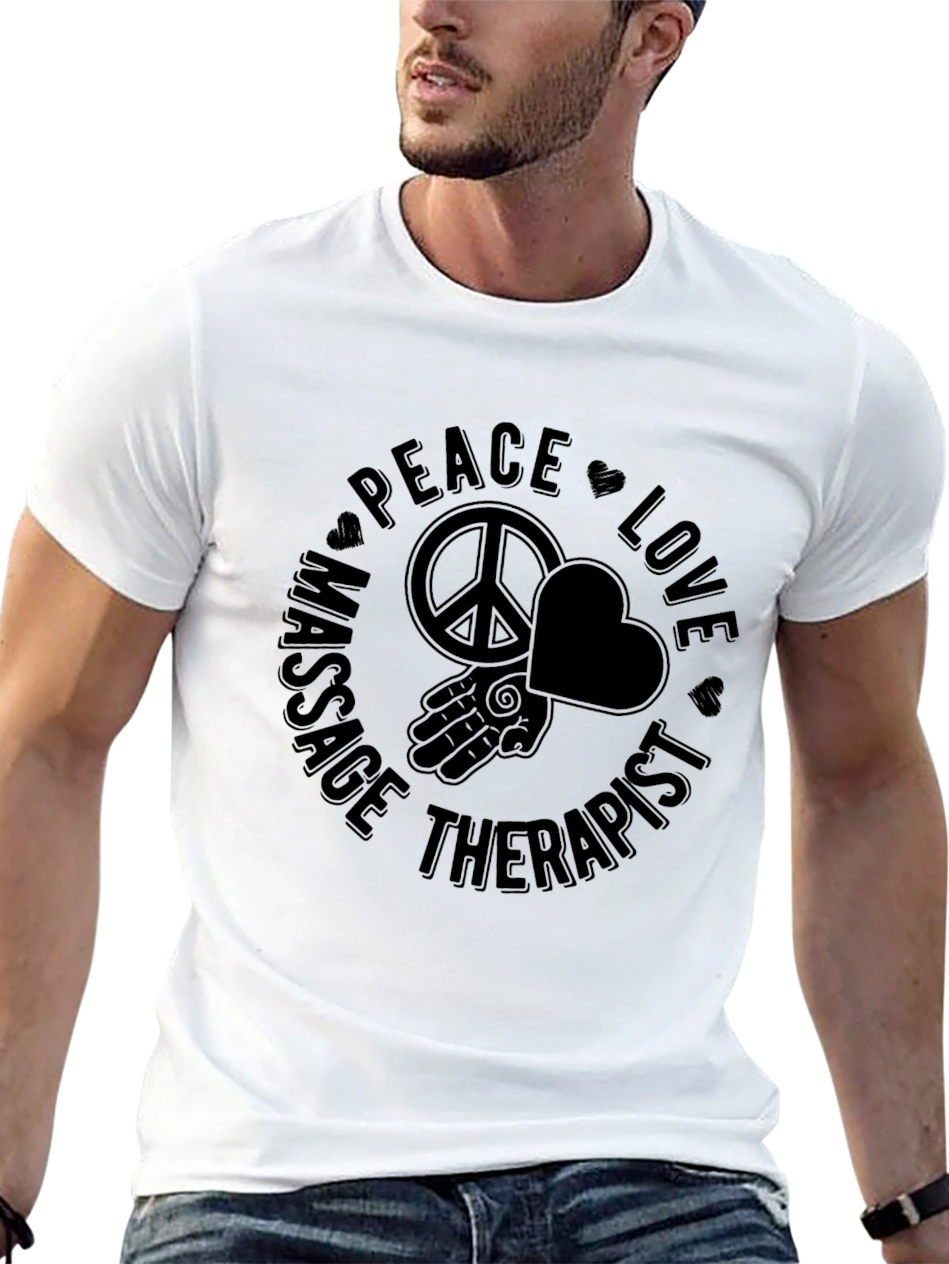 Black Peace Love Massage Therapist Black T-Shirt view 13