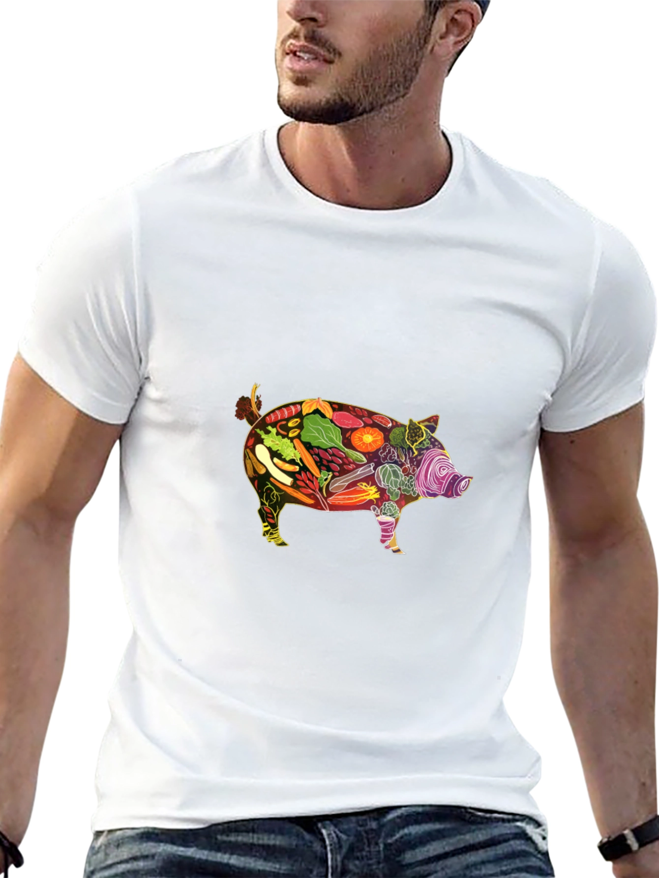 Black Veggie Pig Graphic Tee - Black Unisex Shirt view 13