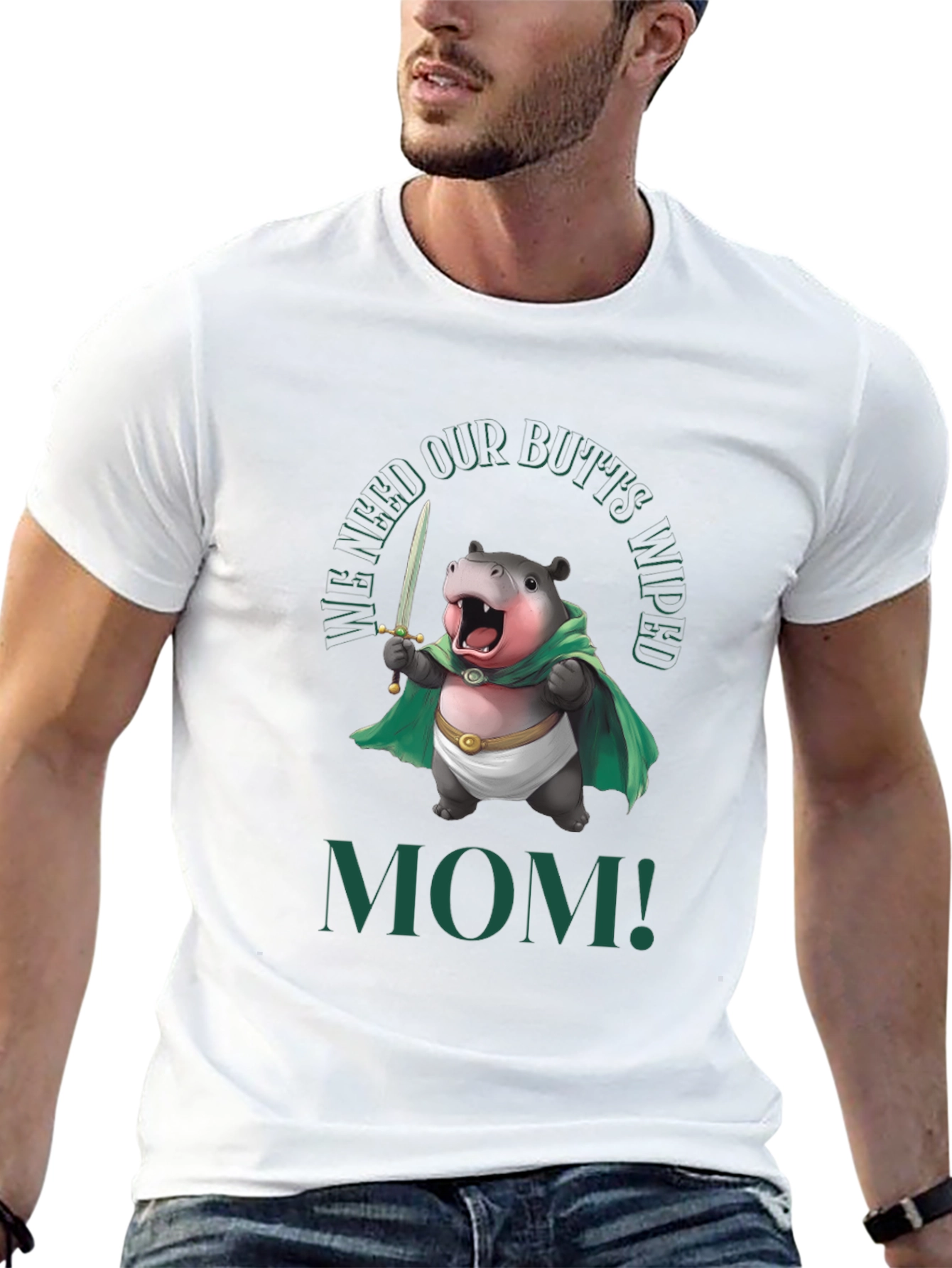 Black Funny Hippo "We Need Our Butts Wiped, Mom!" T-Shirt view 13