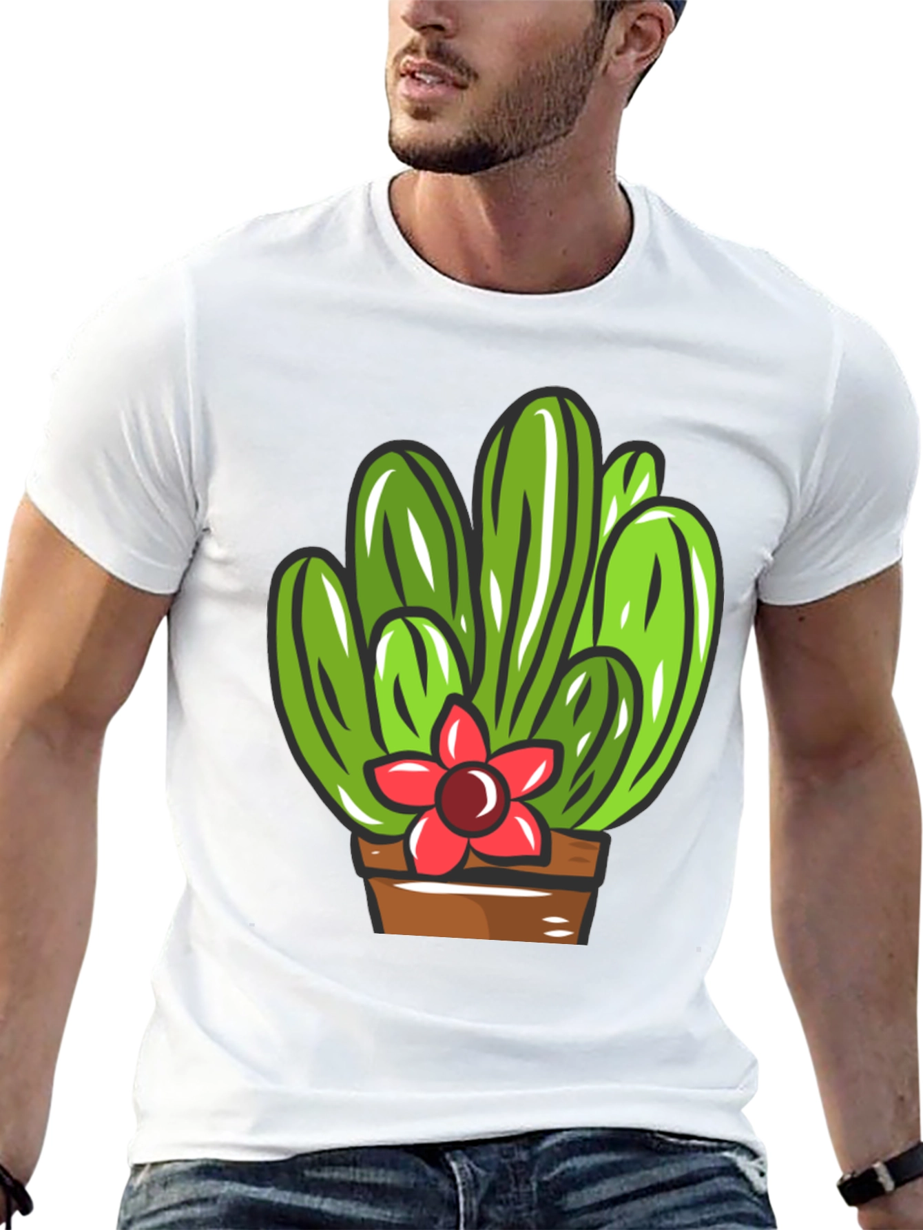 Black Cactus Flower Graphic T-Shirt - Black Cotton Tee view 13