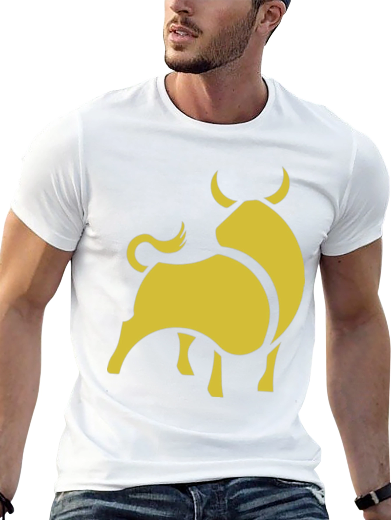 Black Stylish Black Tee with Gold Bull Graphic view 13