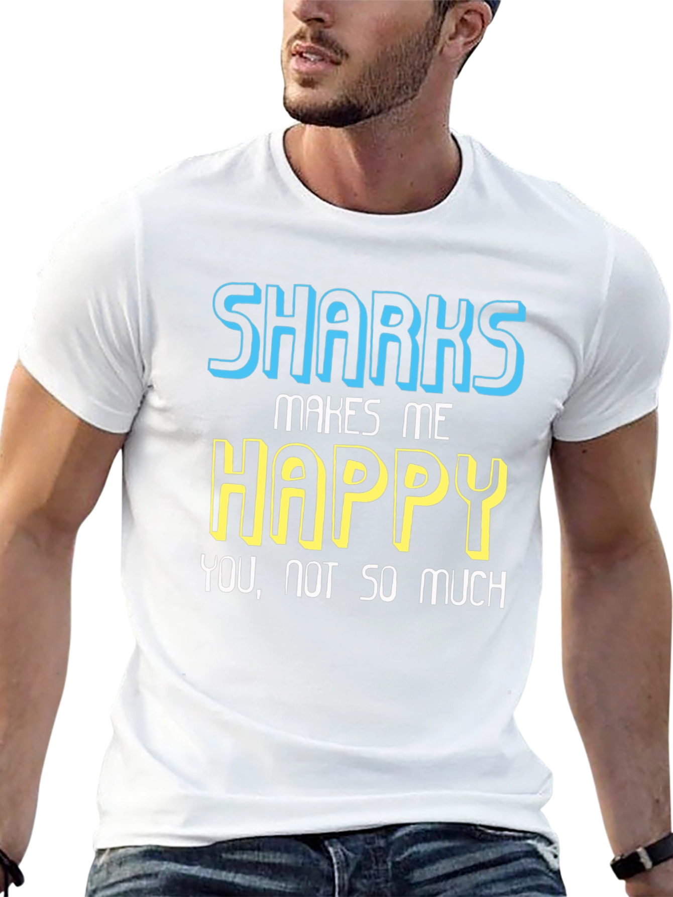 Black Funny Sharks Makes Me Happy Graphic Tee view 13