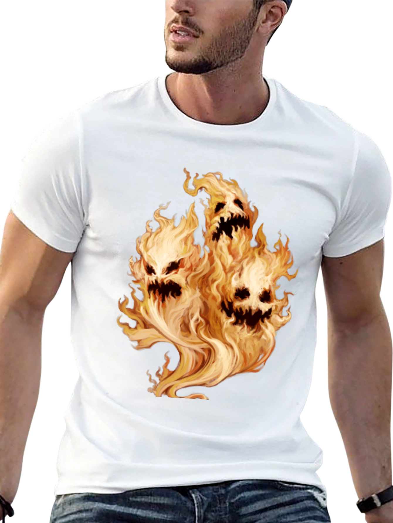 Black Flaming Skull Graphic Tee - Men's Black T-Shirt view 13