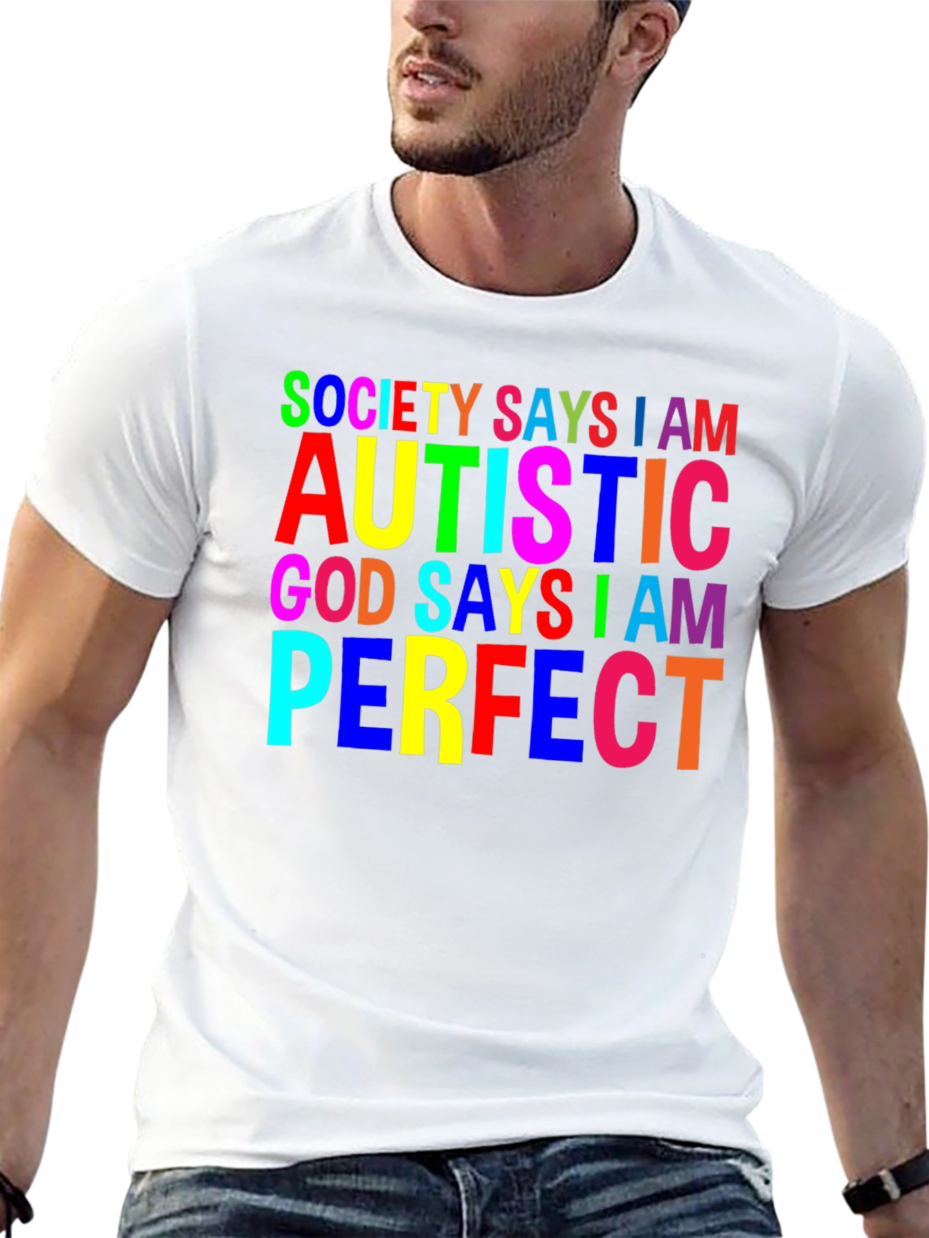 Black Autism Awareness T-Shirt: Society Says I Am Autistic, God Says I Am Perfect view 13