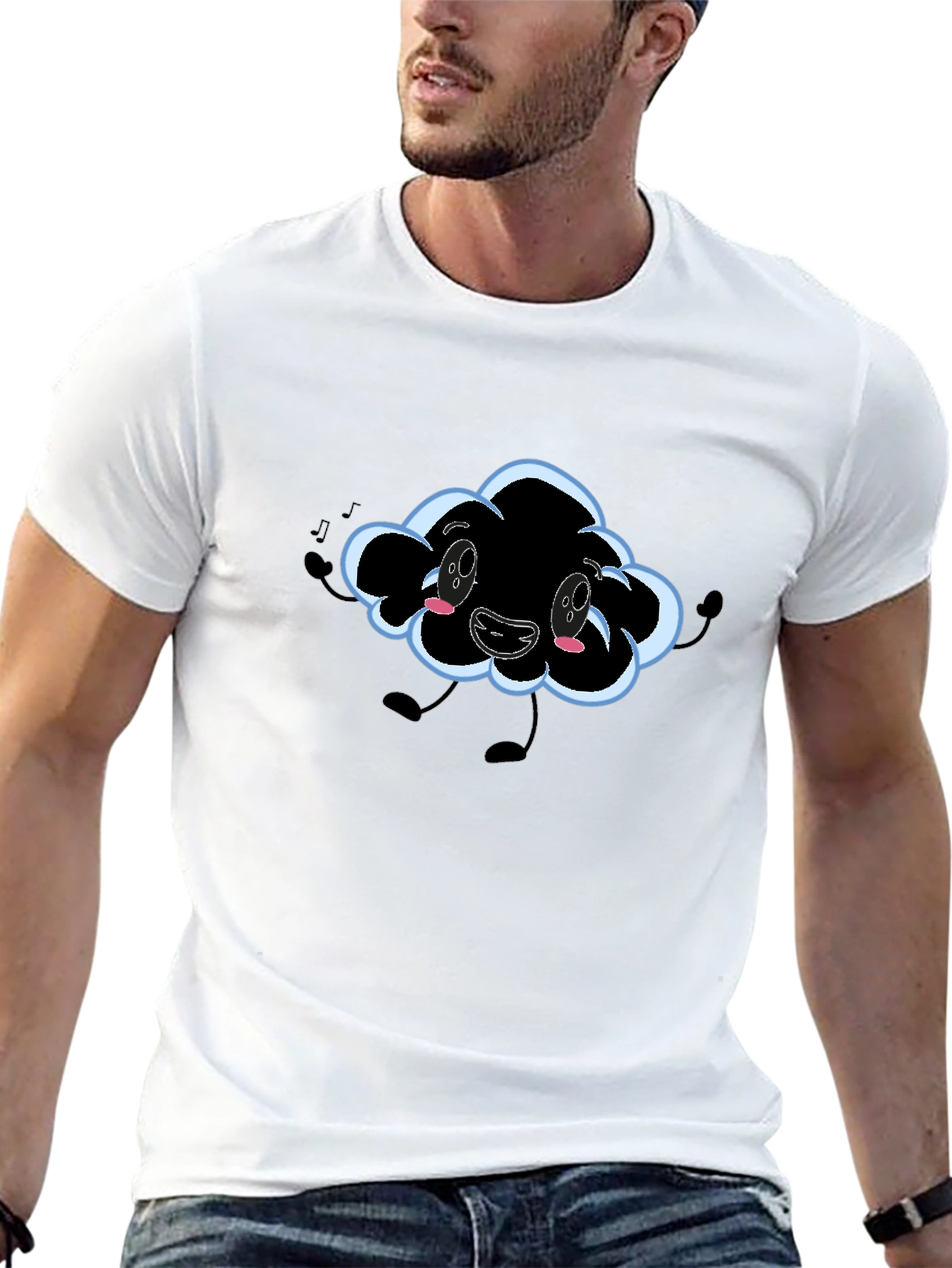 Black Cartoon Cloud Graphic T-Shirt - Black view 13