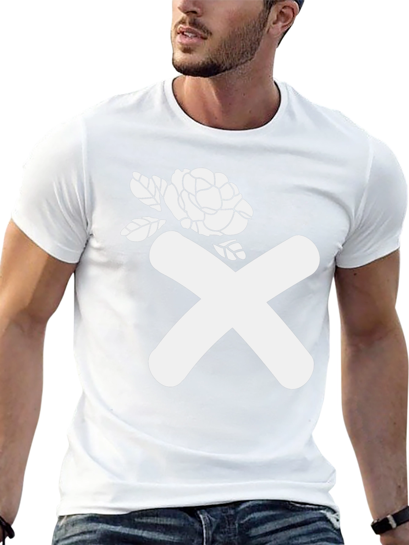 Abstract Rose & X Graphic Black T-Shirt - 13
