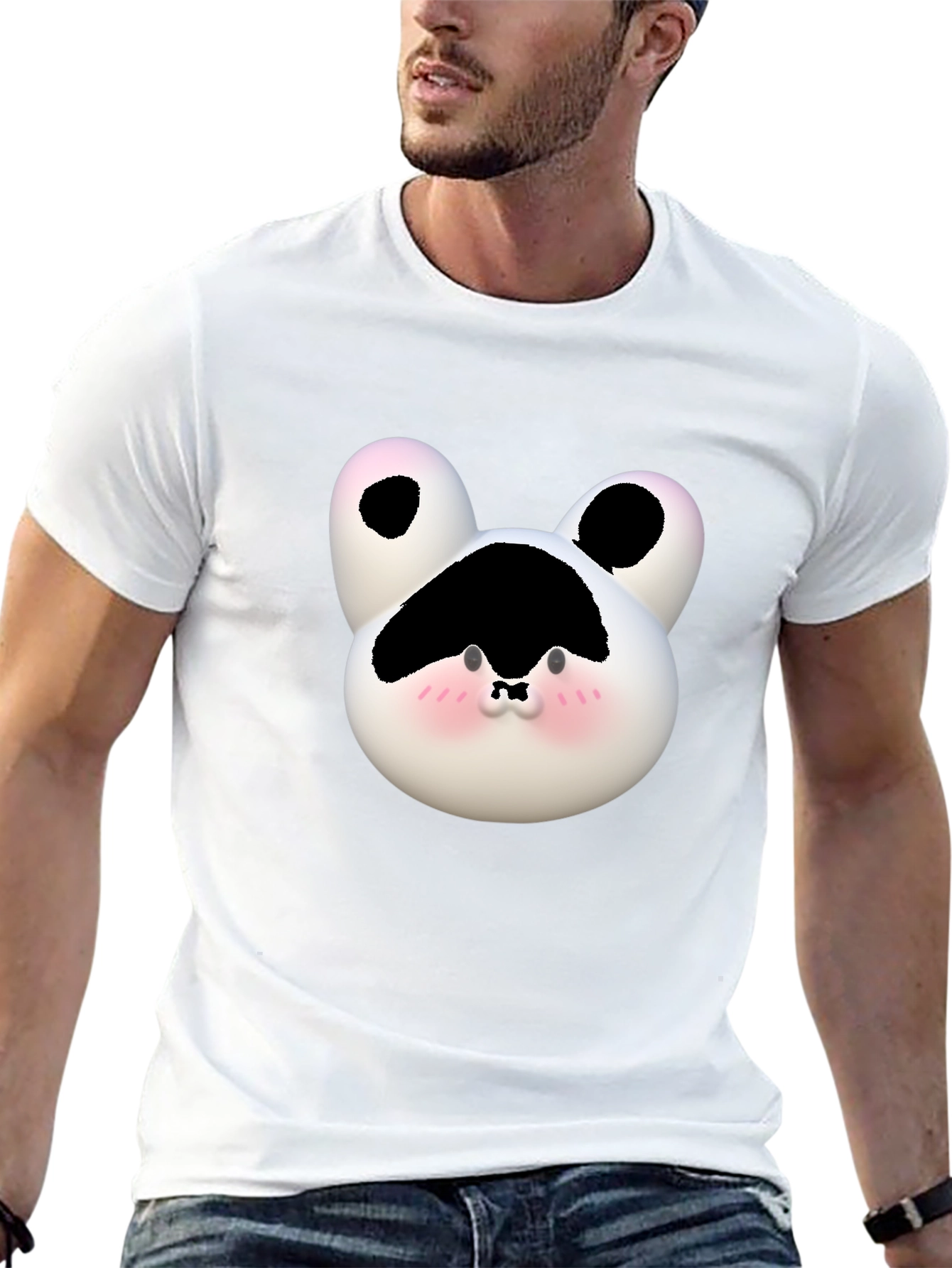 Black Cute Cartoon Cow Face Black T-Shirt view 13