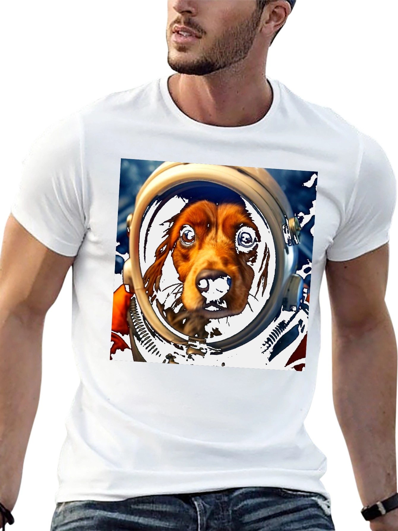 Black Dog Astronaut Graphic Tee - Space Dog Lover T-Shirt view 13