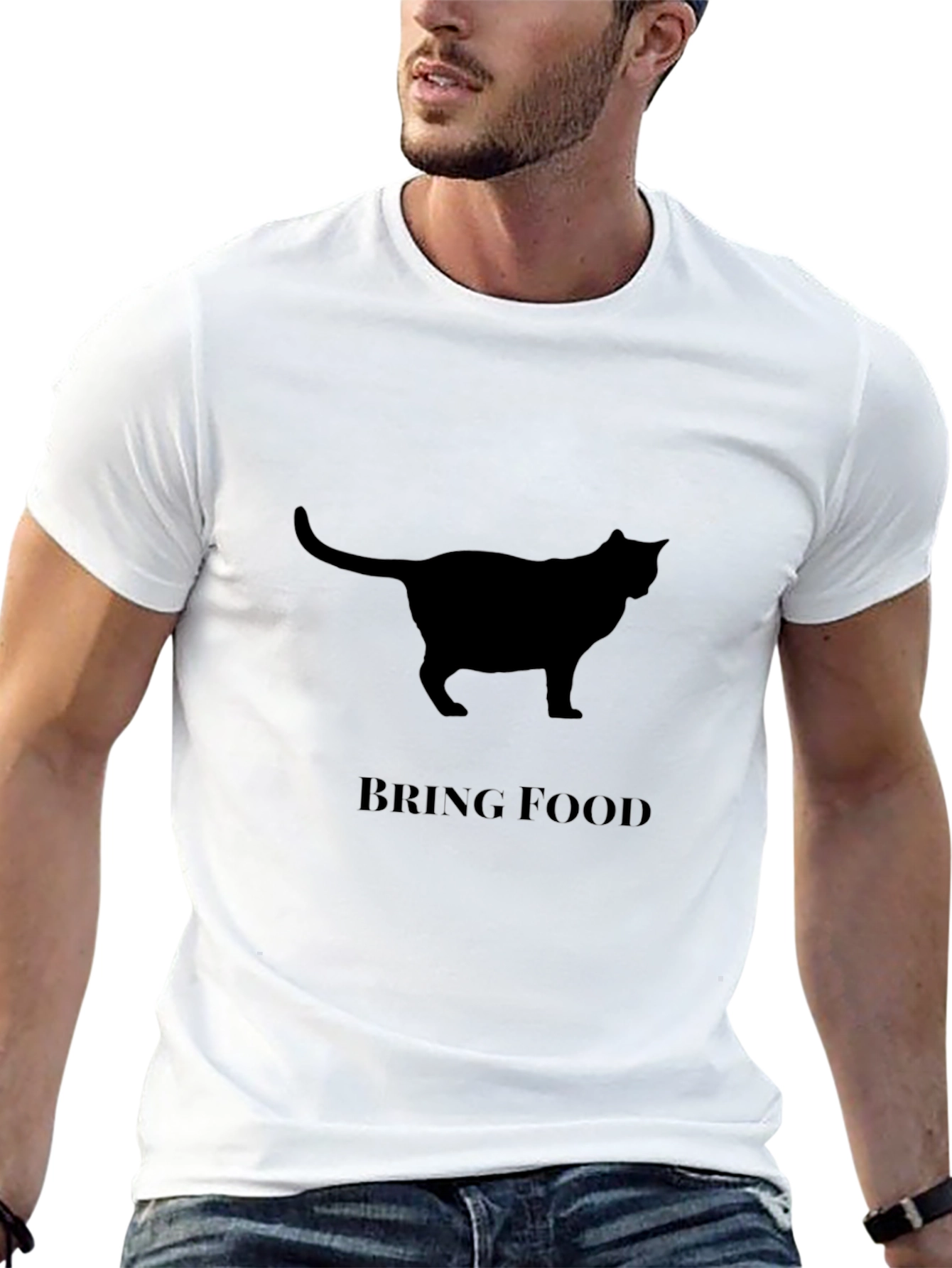 Black Cat Silhouette "Bring Food" Graphic T-Shirt view 13