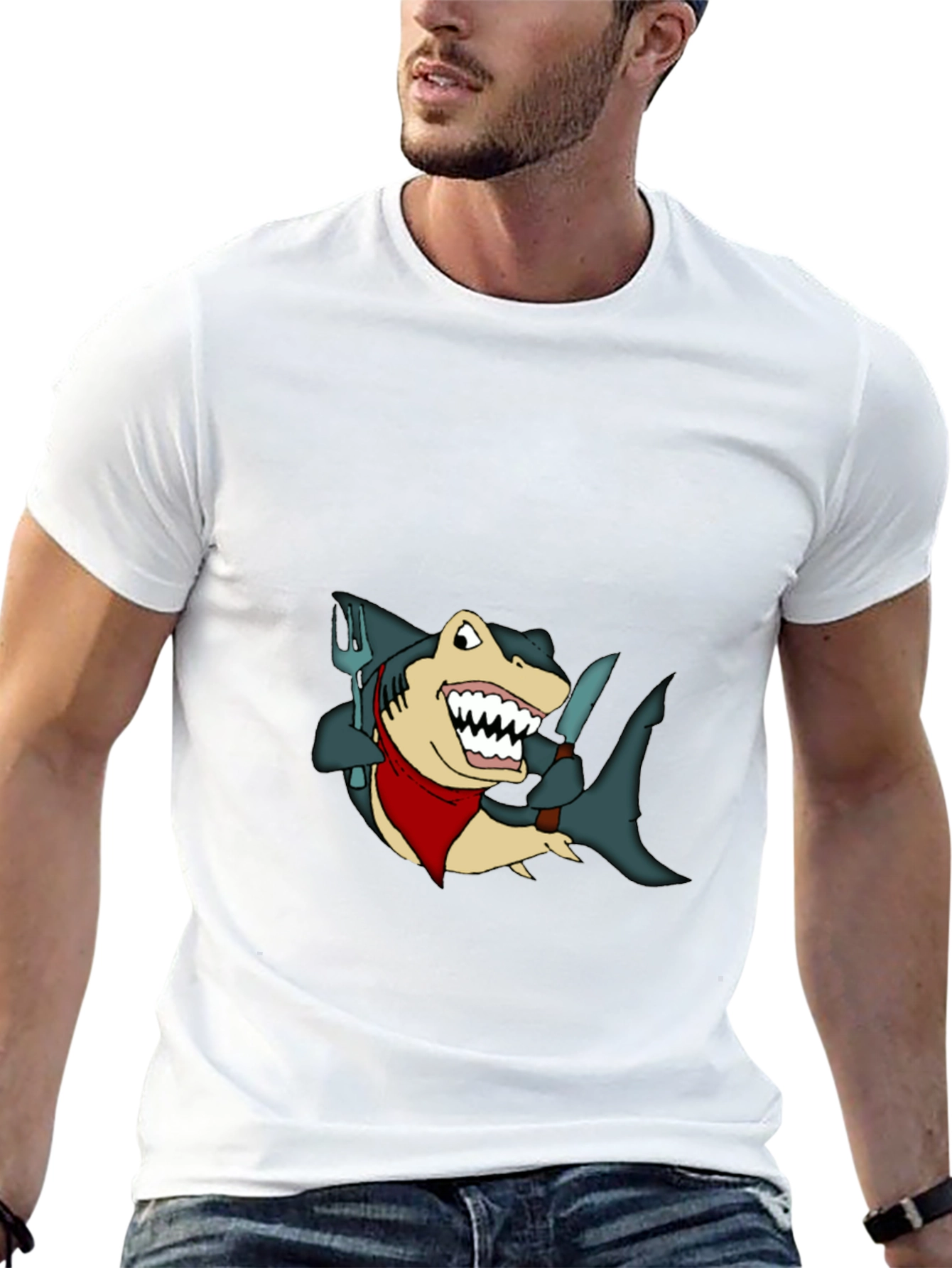 Black Shark Chef T-Shirt - Funny Cartoon Tee view 13