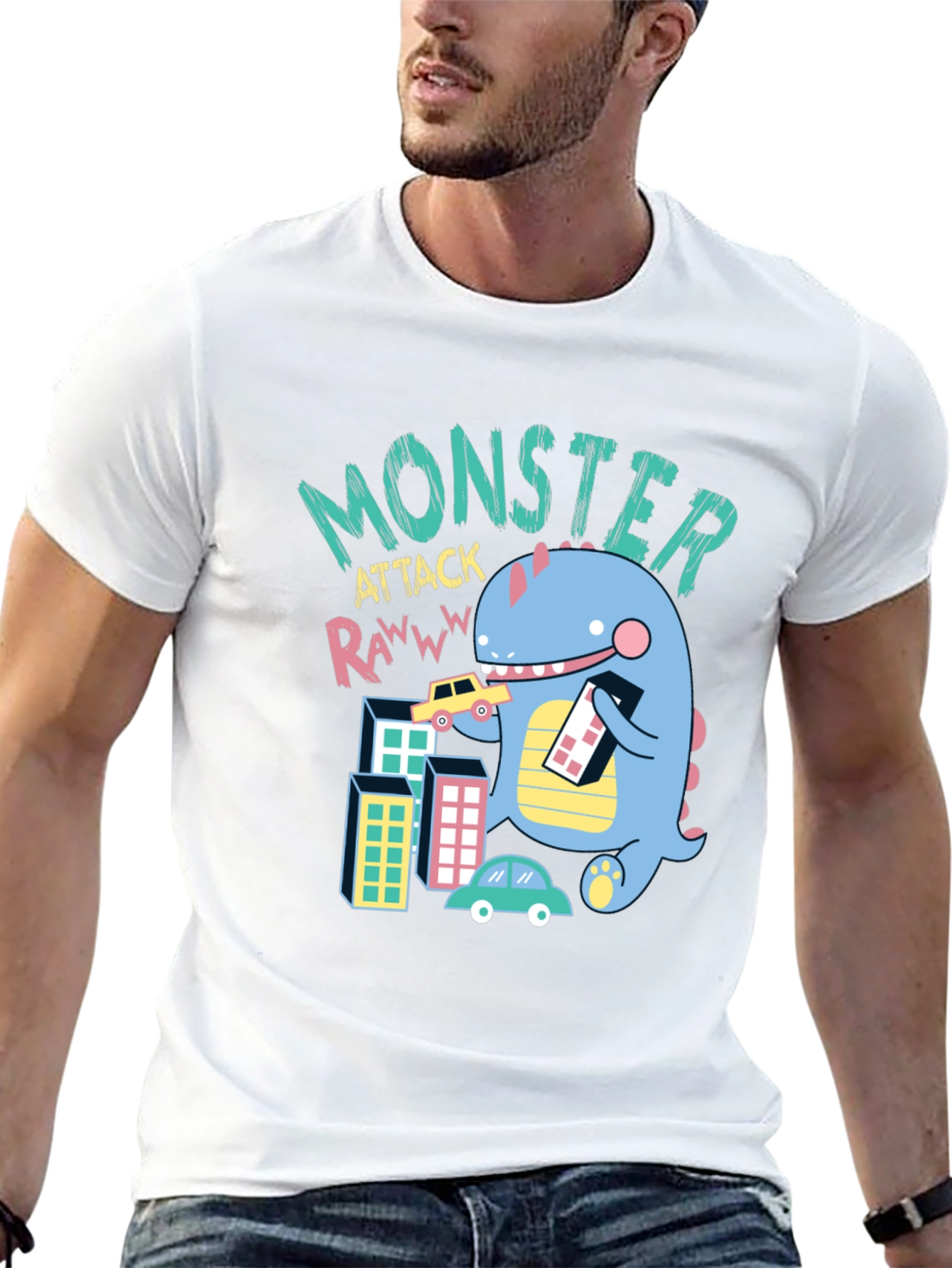 Black Monster Attack Graphic T-Shirt - Fun & Unique Design view 13