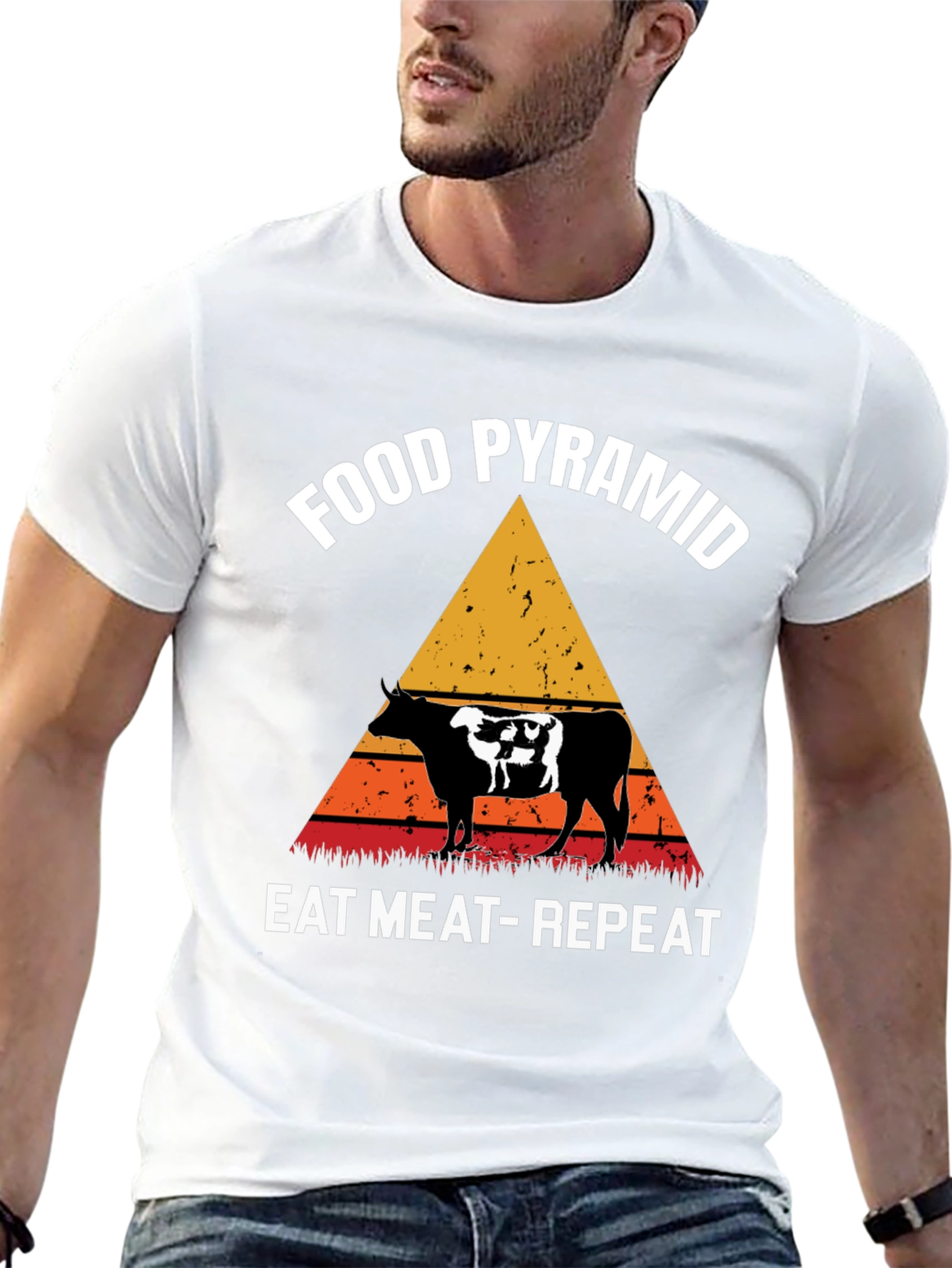 Food Pyramid Eat Meat Repeat Graphic Tee - 13