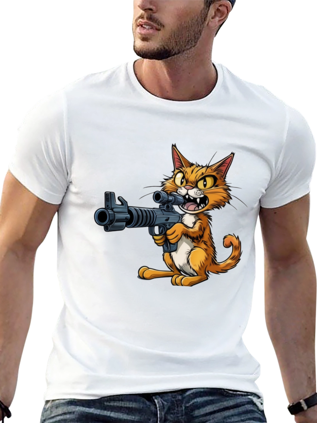 Black Cat with Gun Graphic T-Shirt view 13