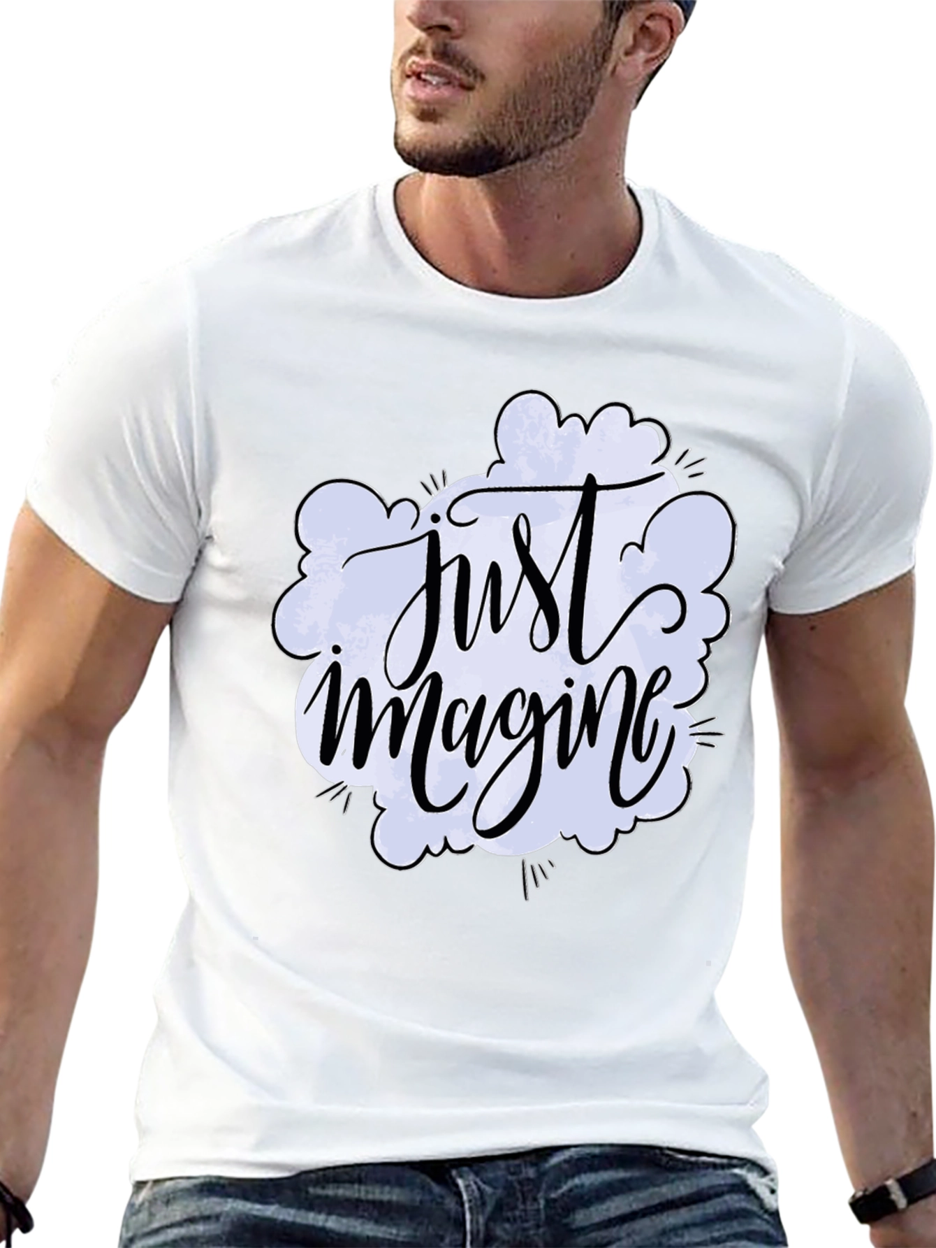 Black Just Imagine Graphic Tee - Crew Neck Soft Cotton Blend view 13