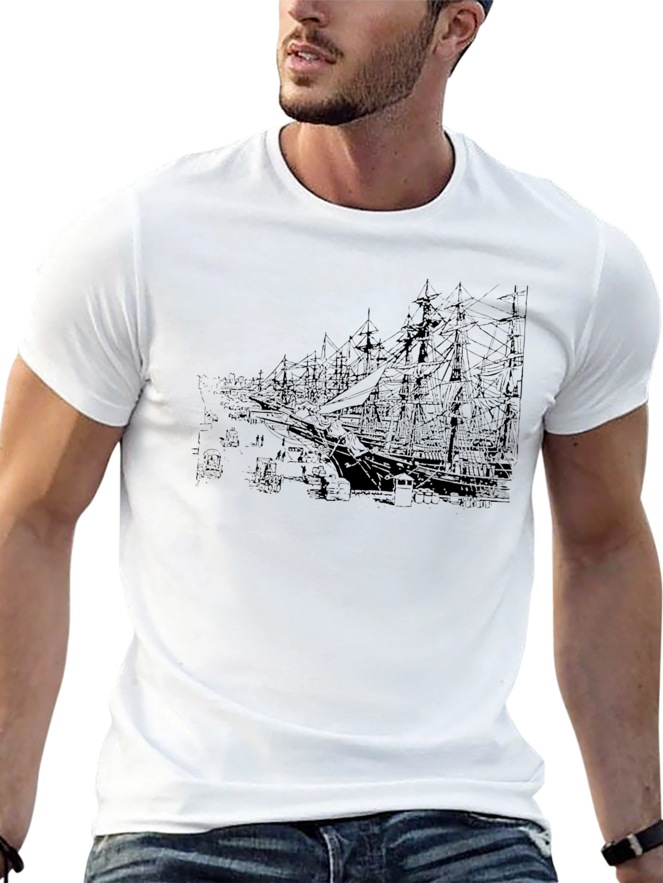 Black Vintage Ships Graphic Black T-Shirt view 13