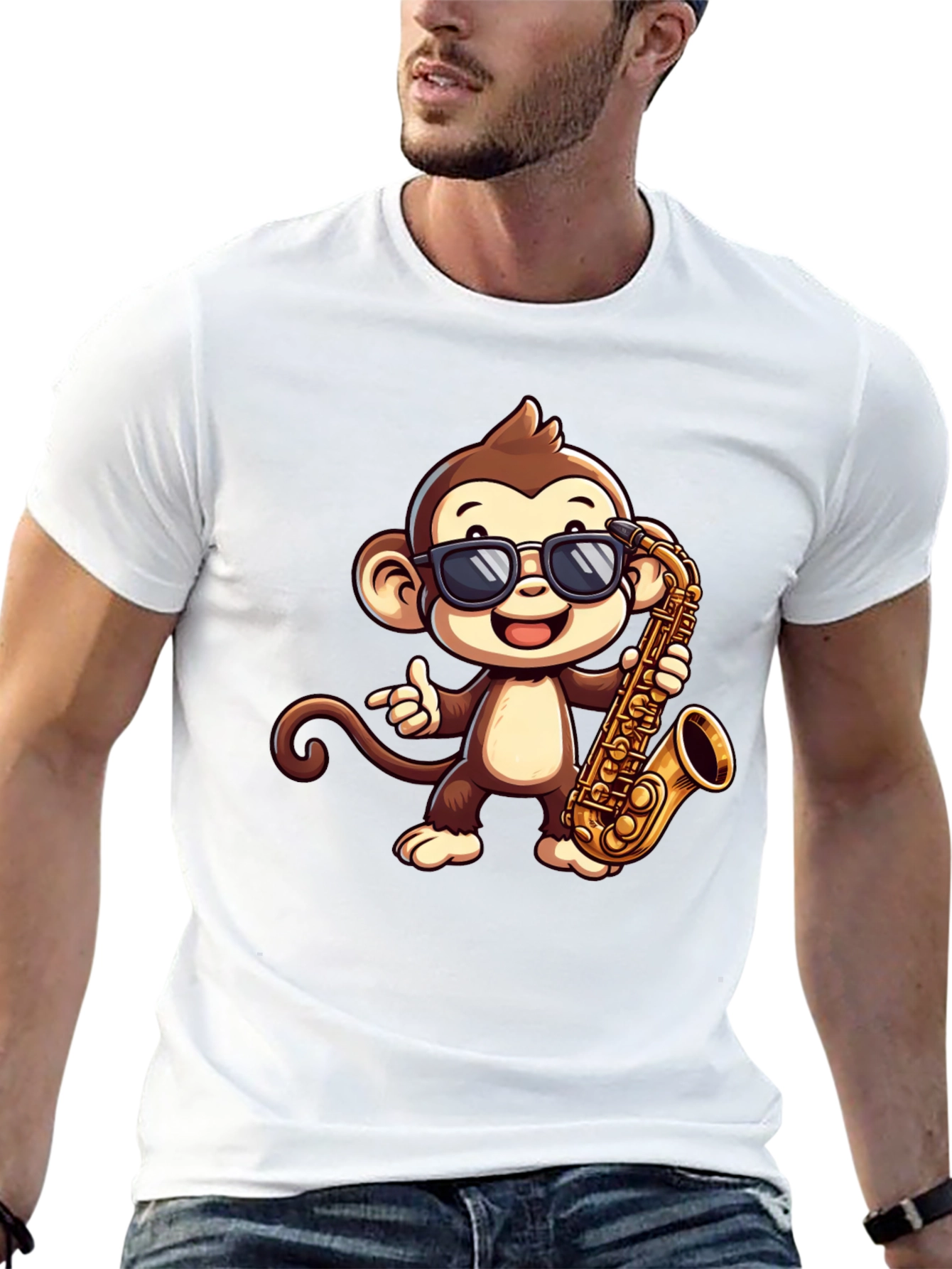 Black Monkey Saxophone Graphic Tee - Cool Cartoon T-Shirt view 13
