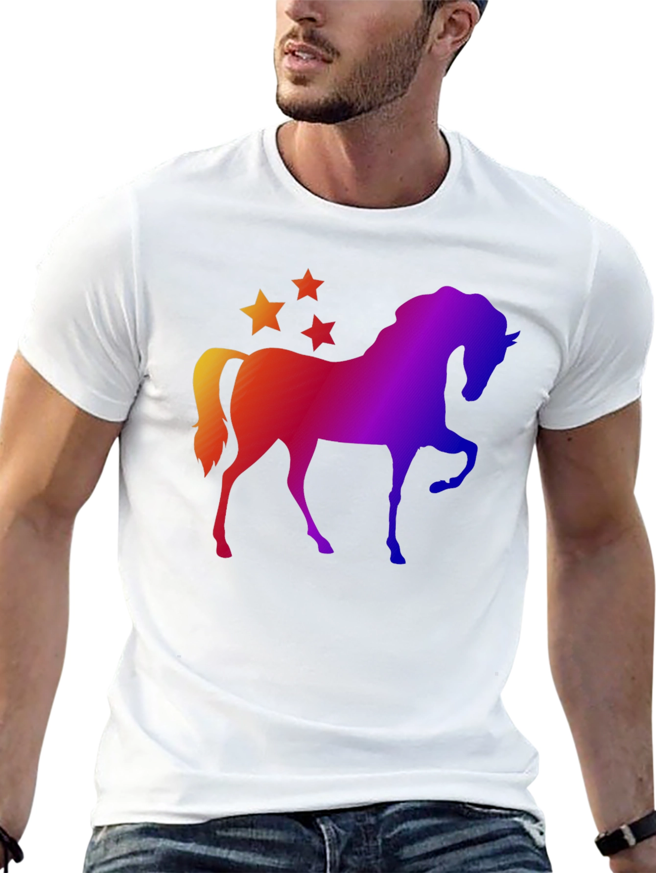 Black Rainbow Horse and Stars Graphic Tee view 13