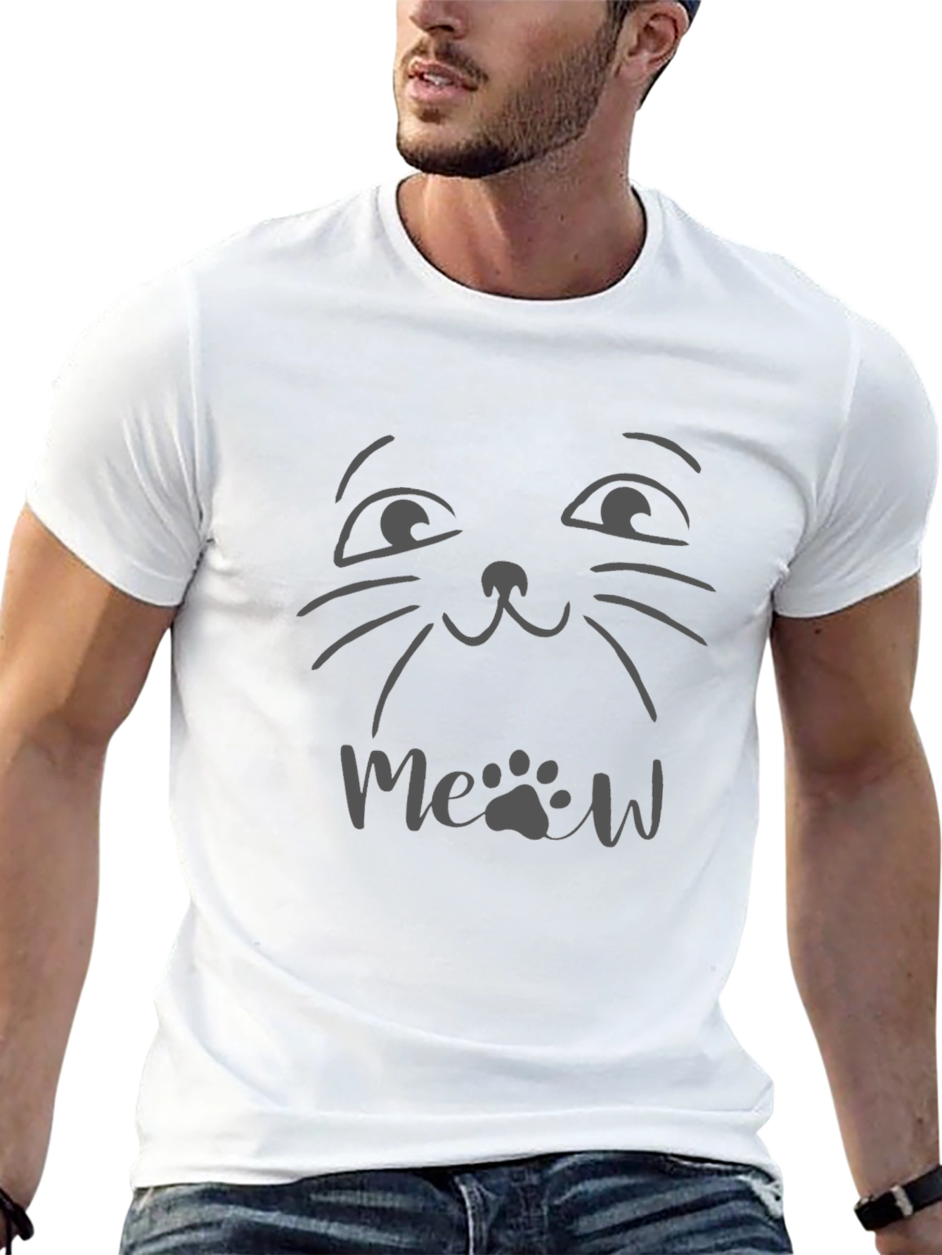 Black Cute Cat Meow T-Shirt - Black Graphic Tee view 13