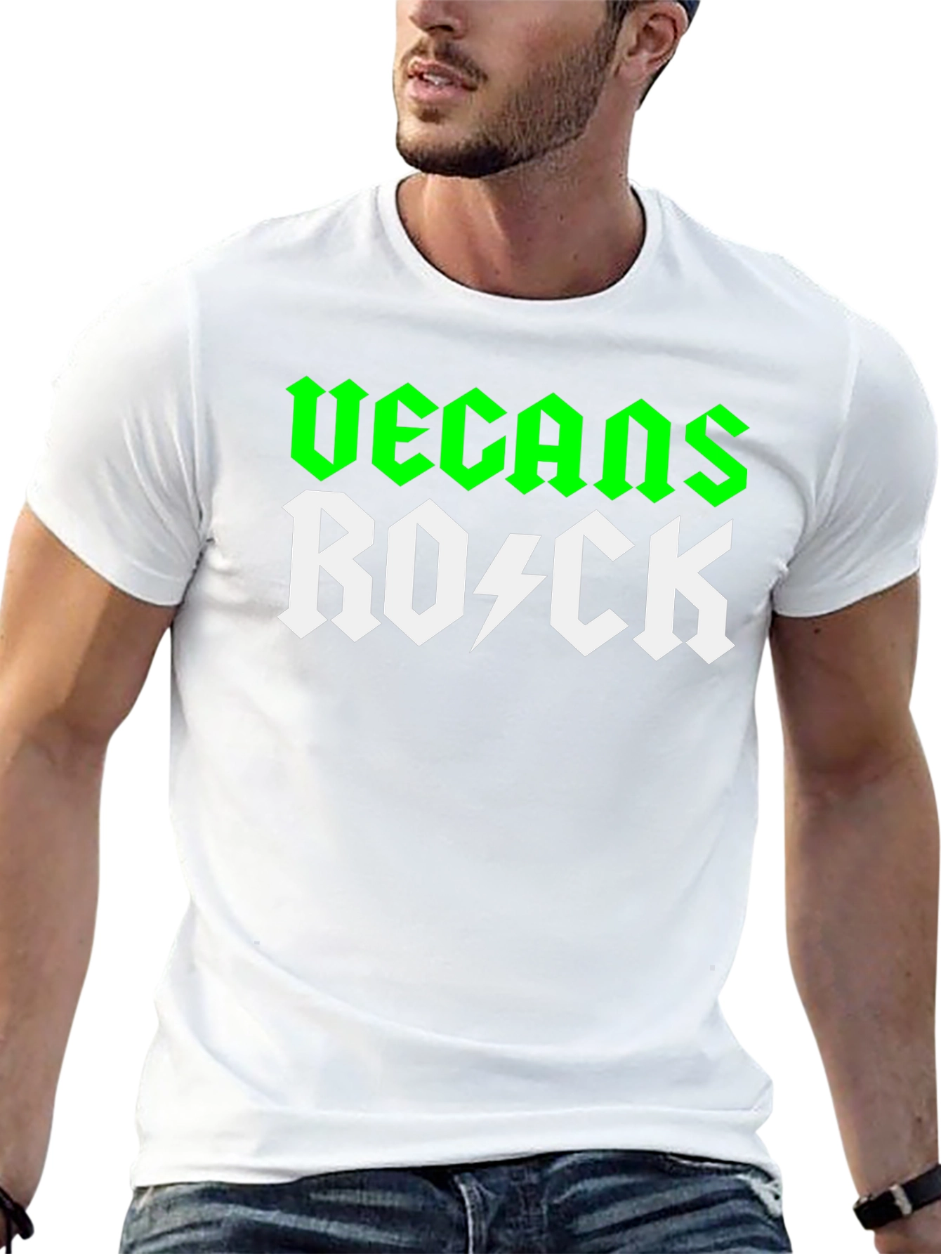 Black Vegans Rock T-Shirt - Green & White Graphic Tee view 13