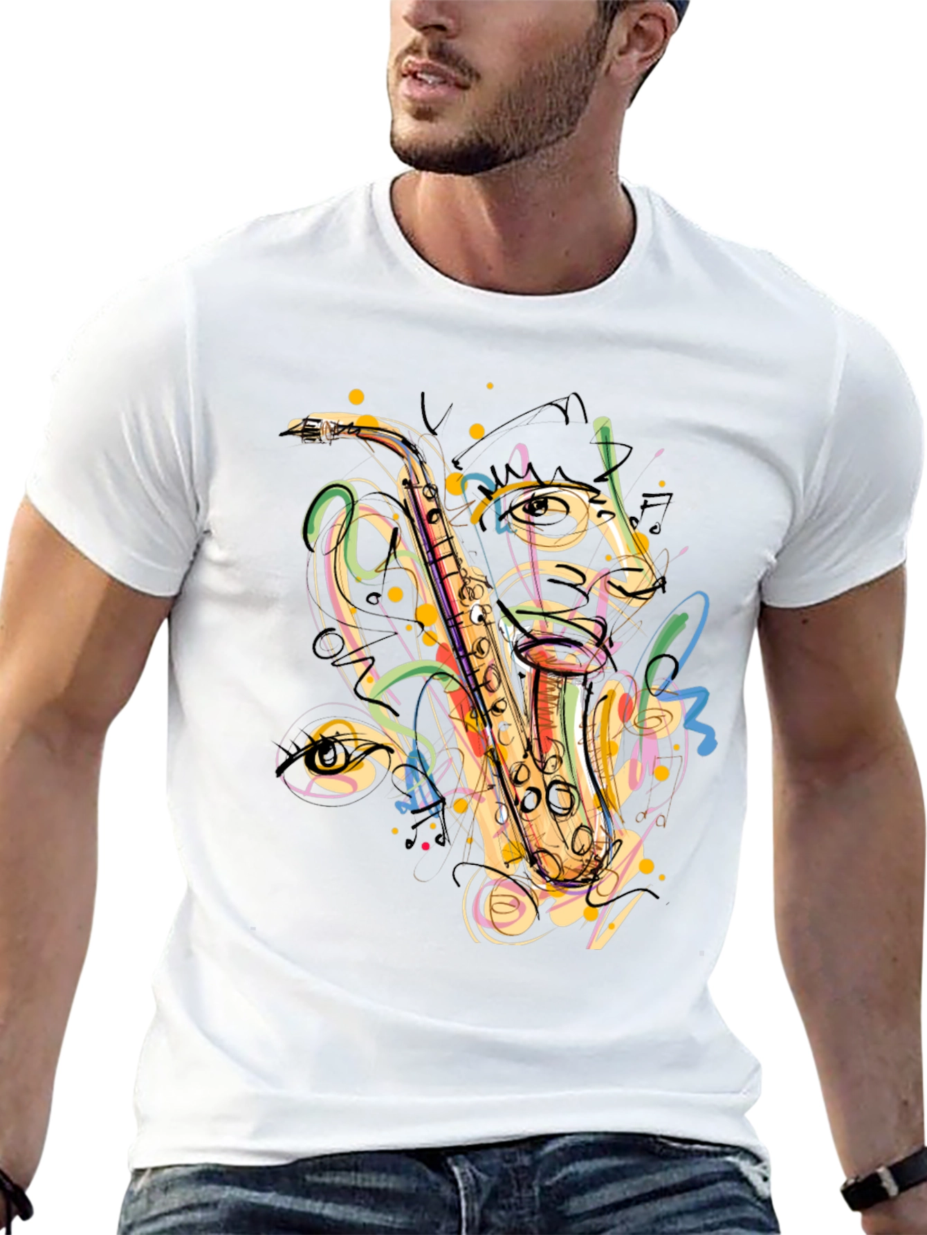Black Saxophone Graphic Print Black T-Shirt view 13