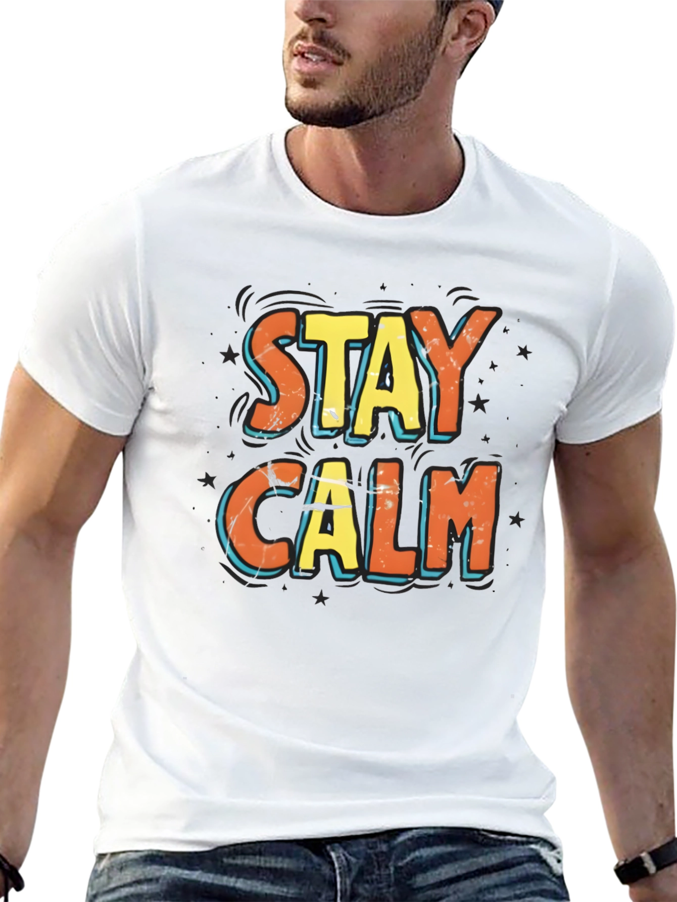 Black Stay Calm Graphic Print Black T-Shirt view 13