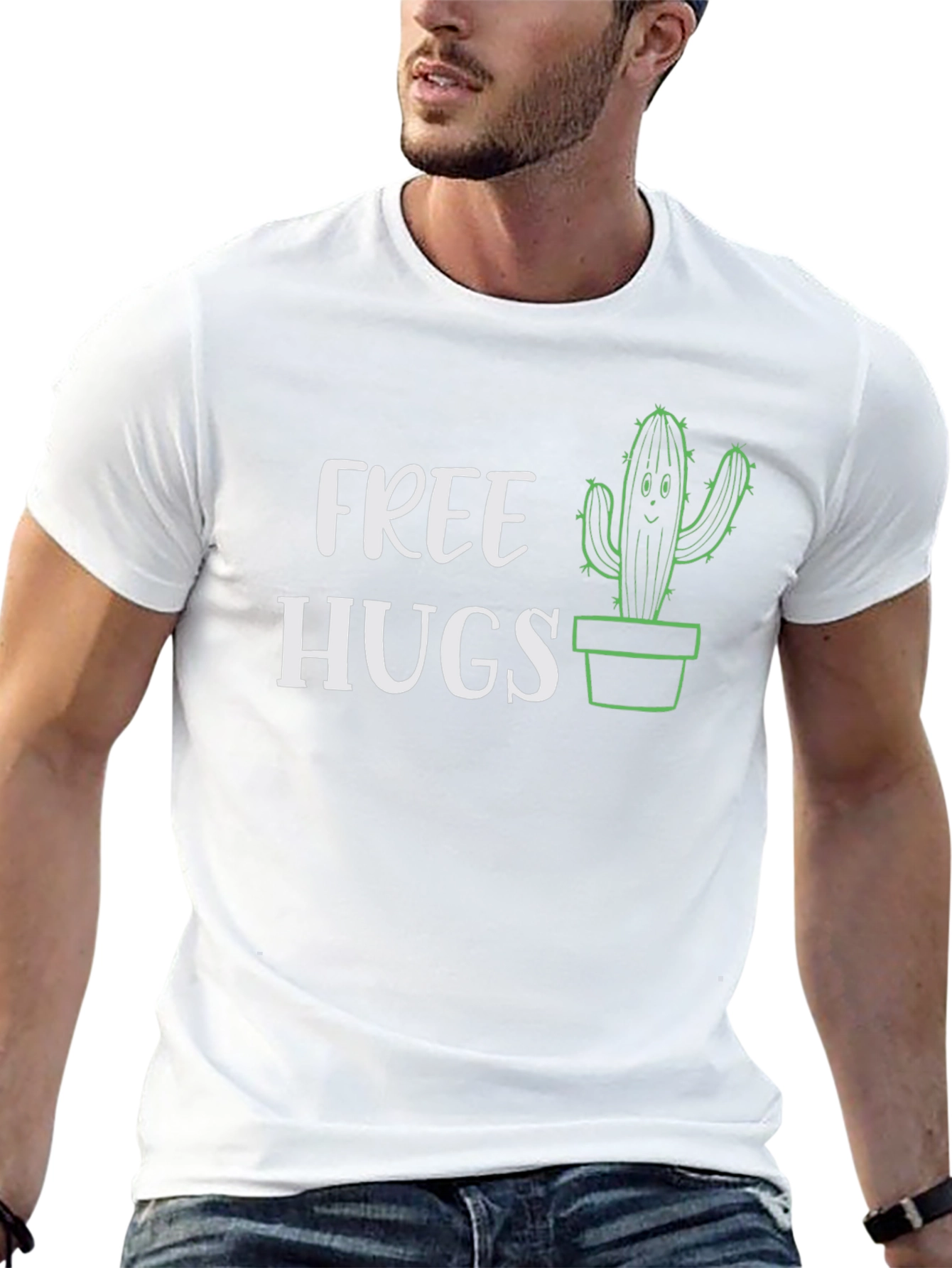 Black Free Hugs Cactus Graphic Tee - Black Cotton T-Shirt view 13