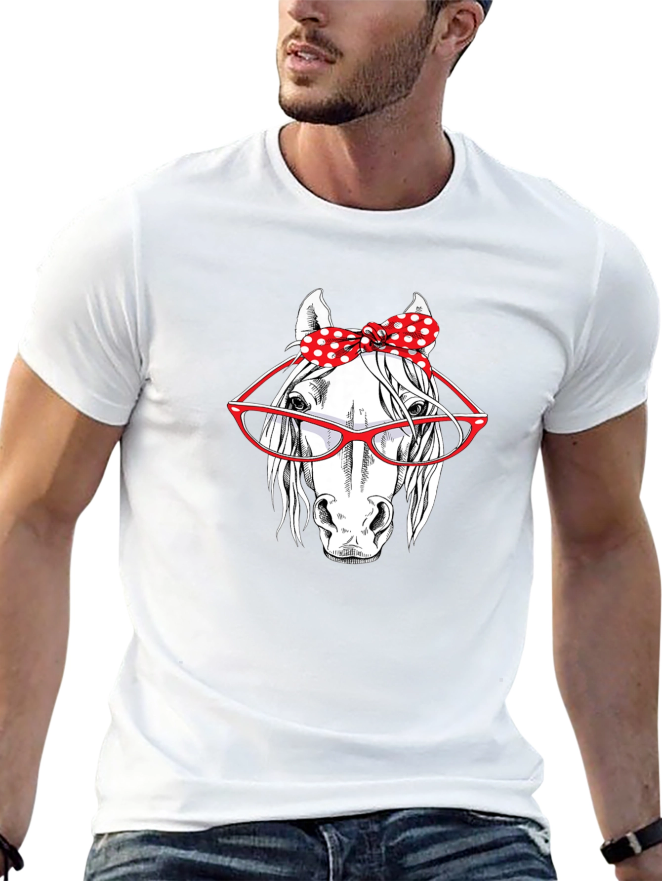 Black Horse with Glasses Graphic T-Shirt view 13