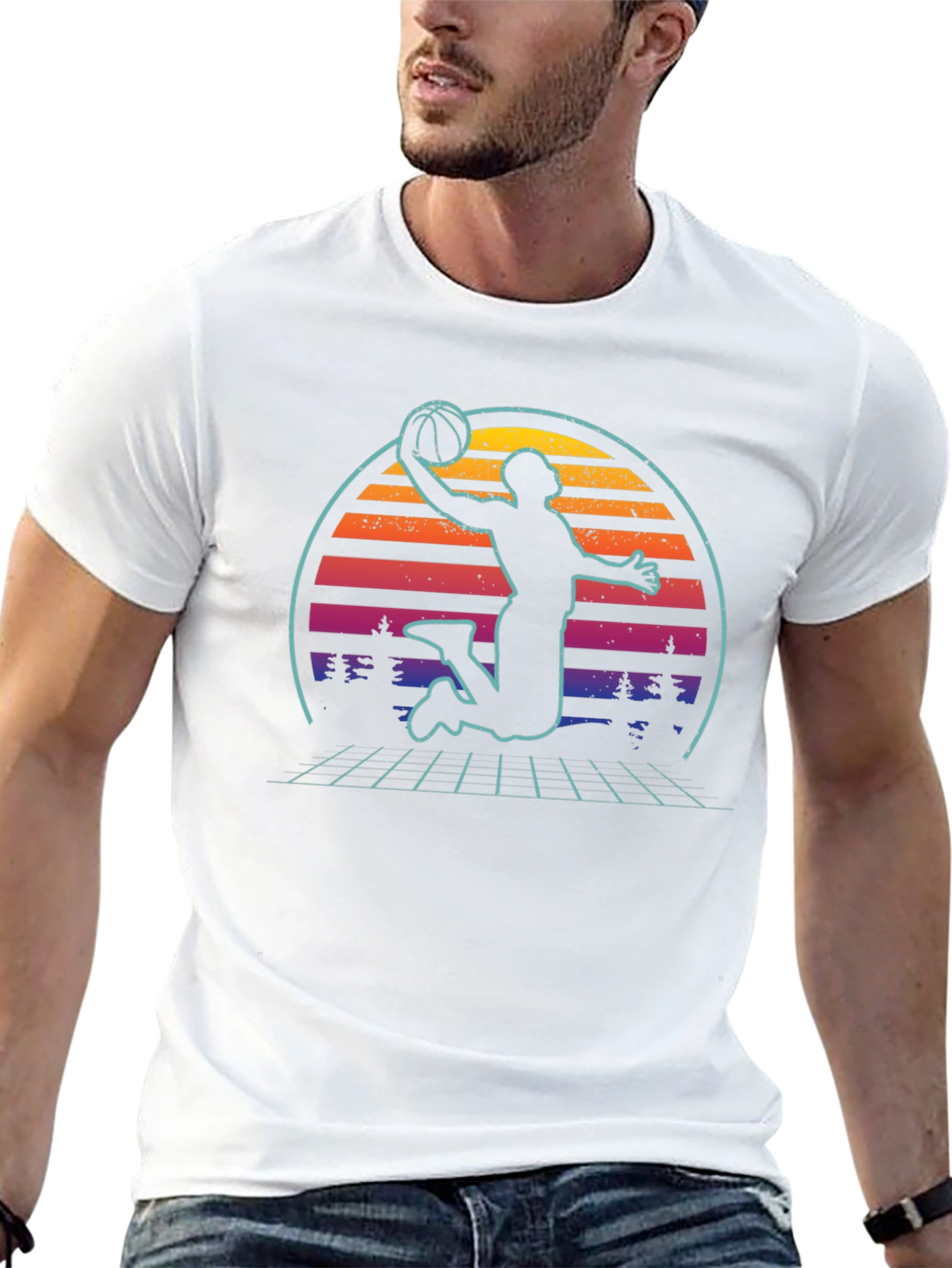 Black Retro Sunset Basketball Graphic Tee view 13