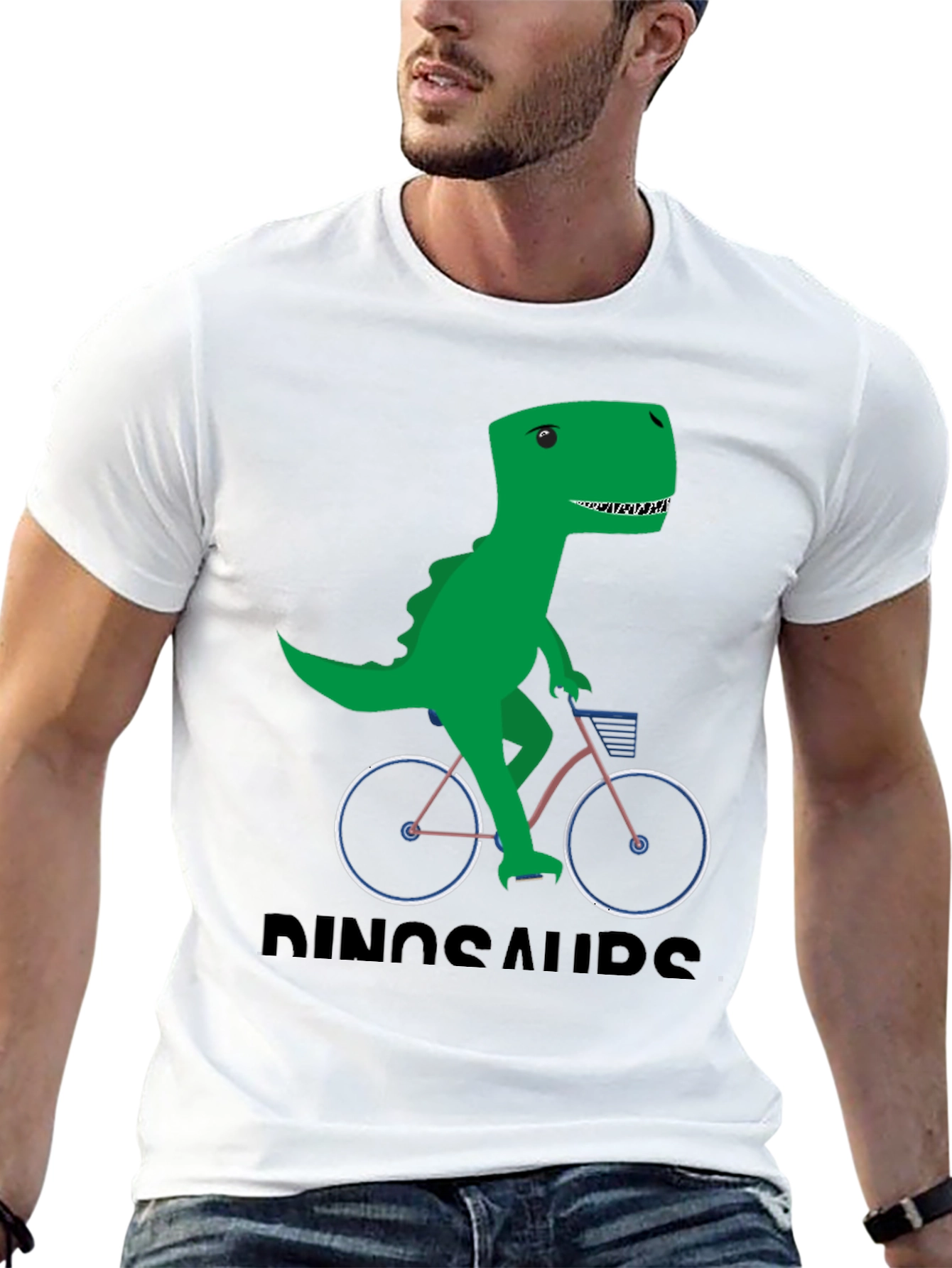 Black Dinosaur Riding Bike Graphic T-Shirt view 13