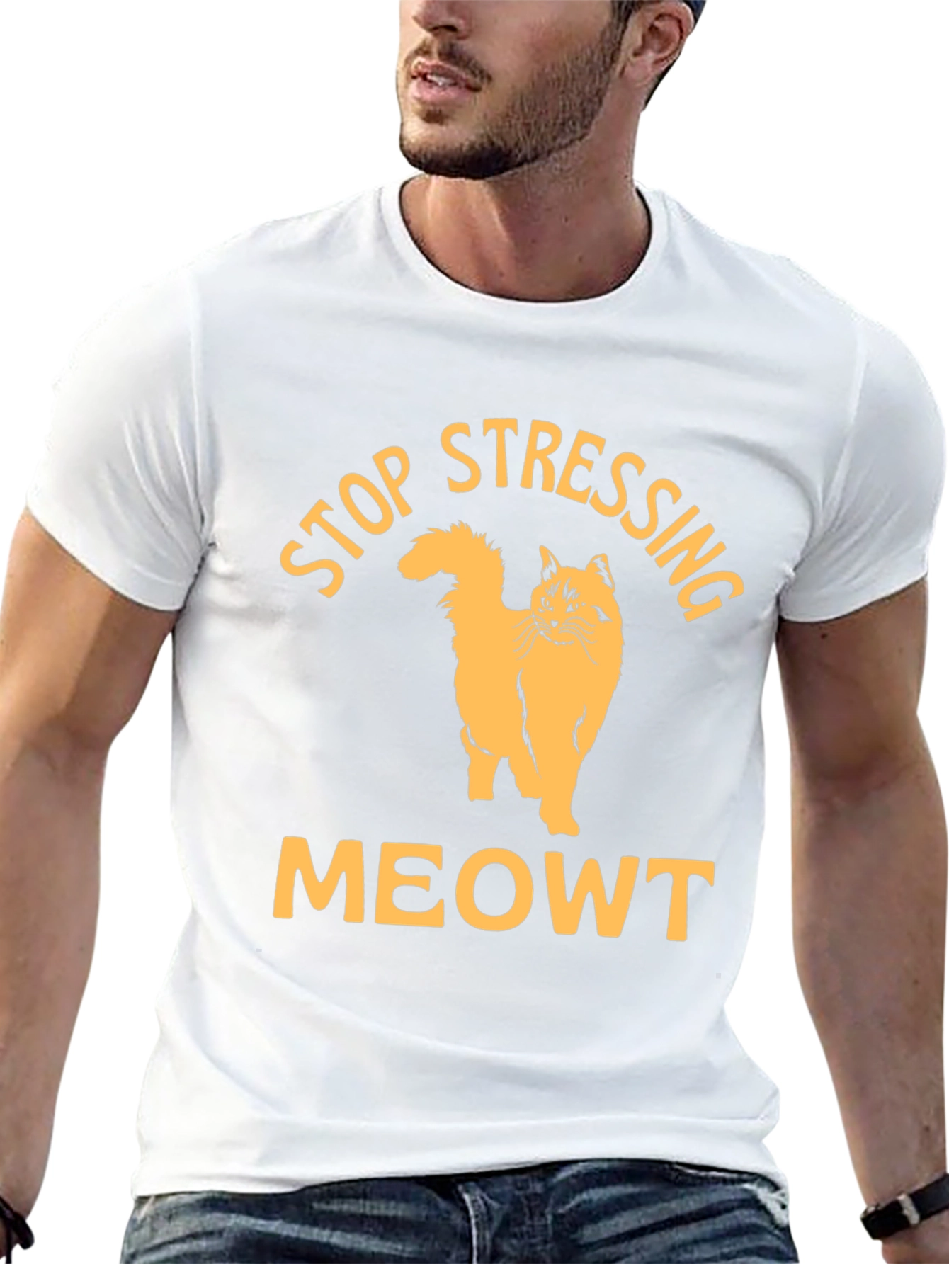 Black Stop Stressing Meowt Black T-Shirt view 13