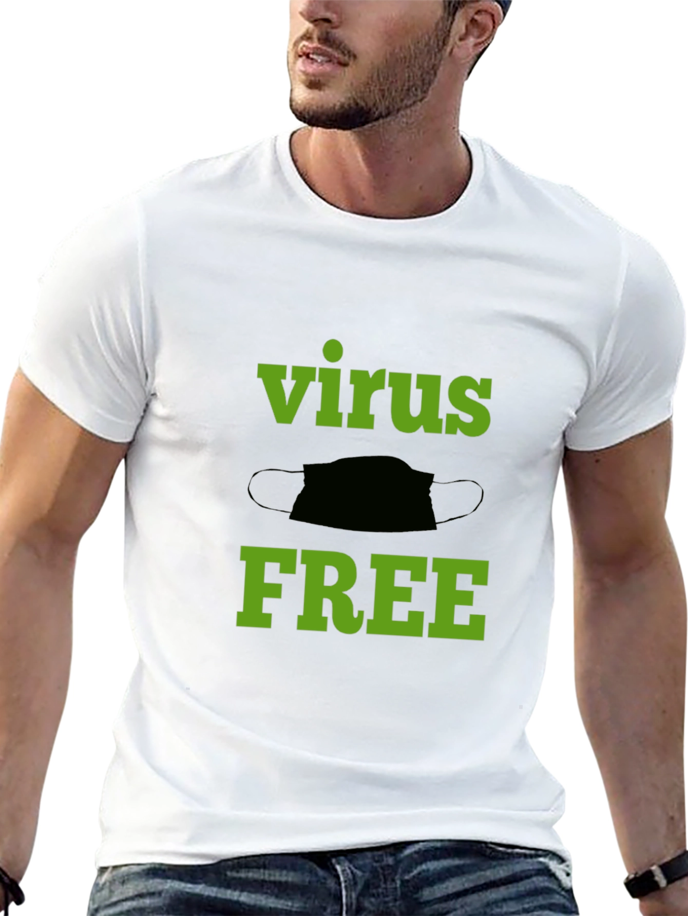 Black Virus Free Graphic Tee - Black Cotton T-Shirt view 13