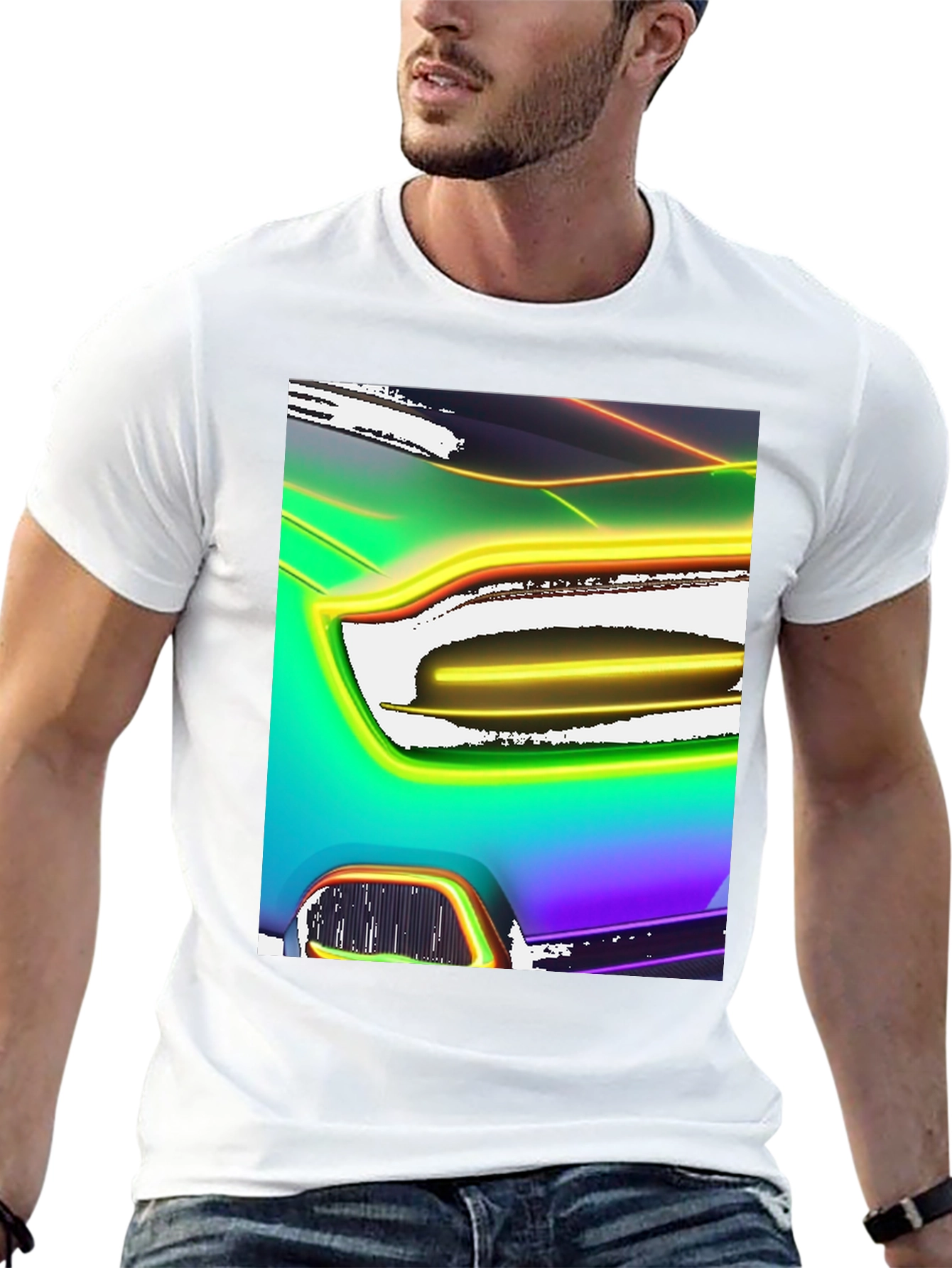 Black Neon Car Graphic Black T-Shirt view 13