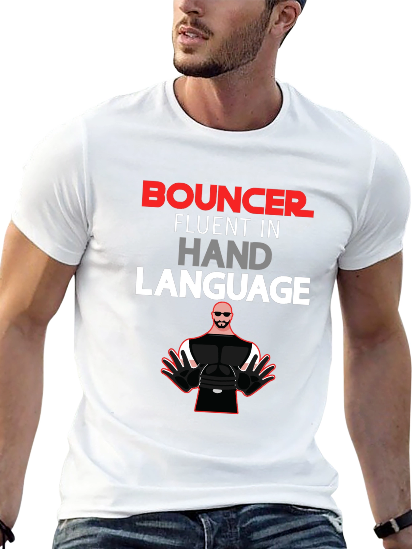 Black Bouncer Fluent in Hand Language Black Graphic Tee view 13