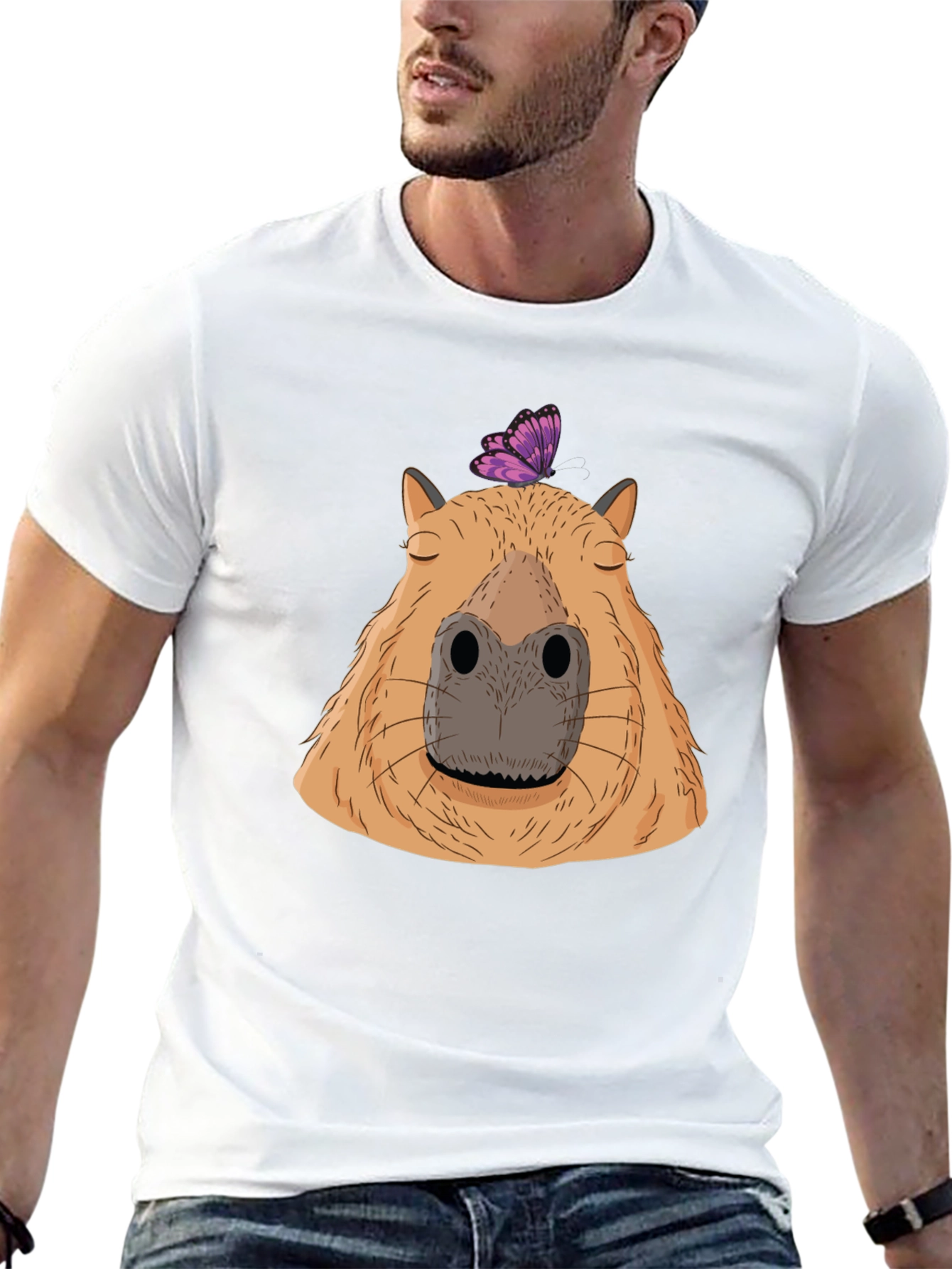 Black Capybara & Butterfly Graphic T-Shirt - Comfort & Style view 13