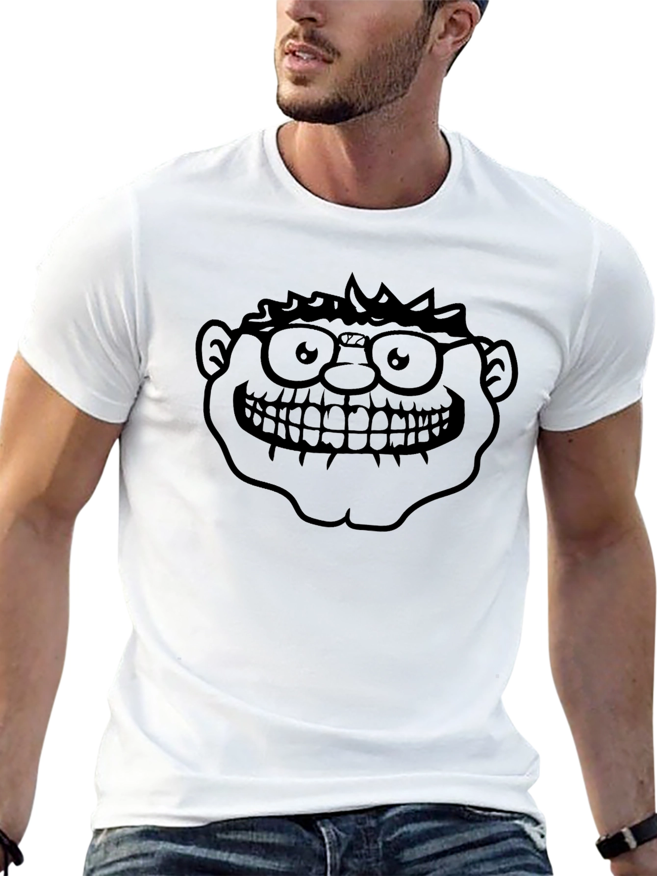 Black Black T-Shirt with Cartoon Face Graphic view 13